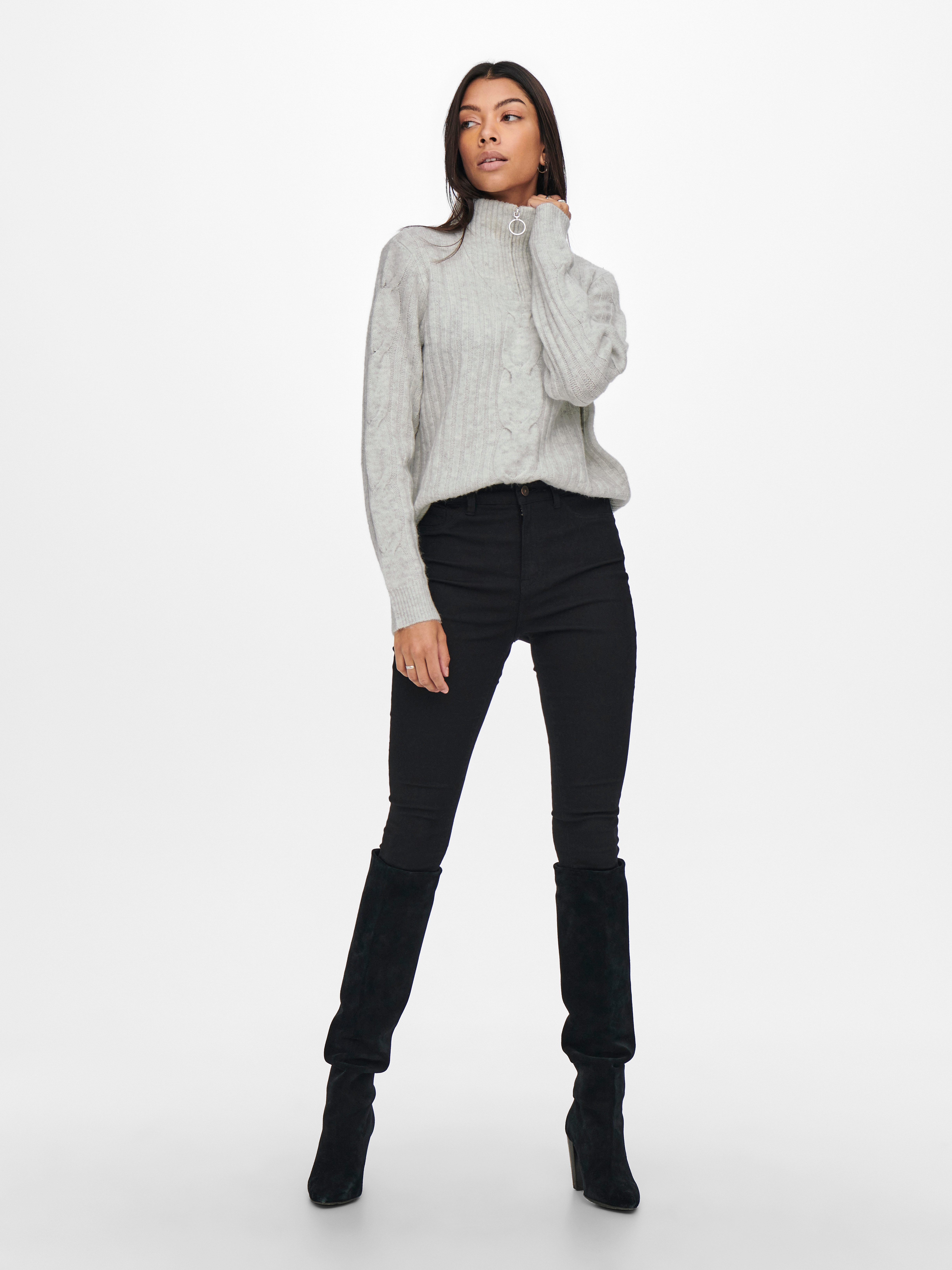 JDY Trui met staande kraag JDYANDREA L/S ZIP CABLE PULLOVE KNT NOOS