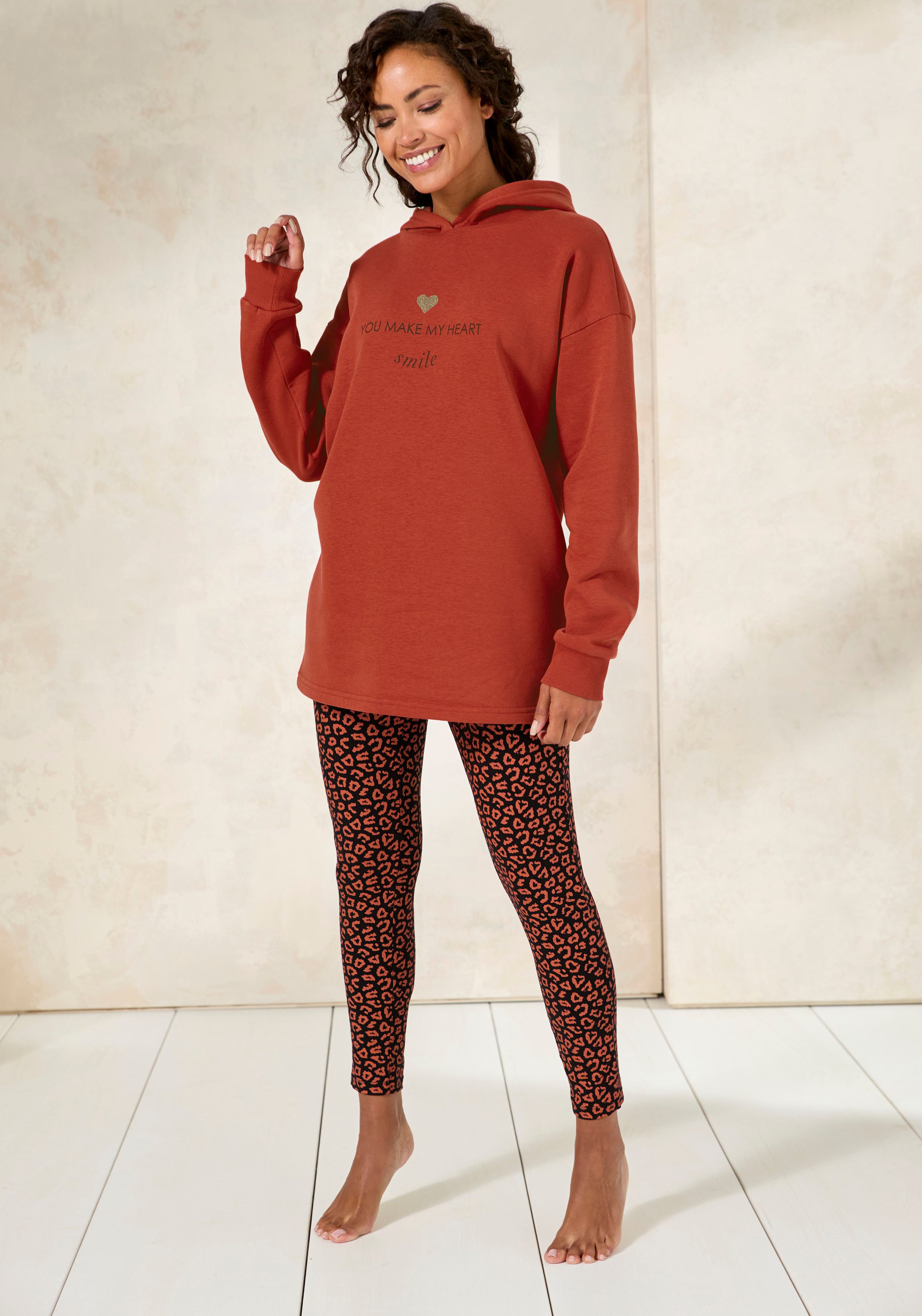 Lascana Hoodie Lounge-/capuchontrui met print voor, loungewear