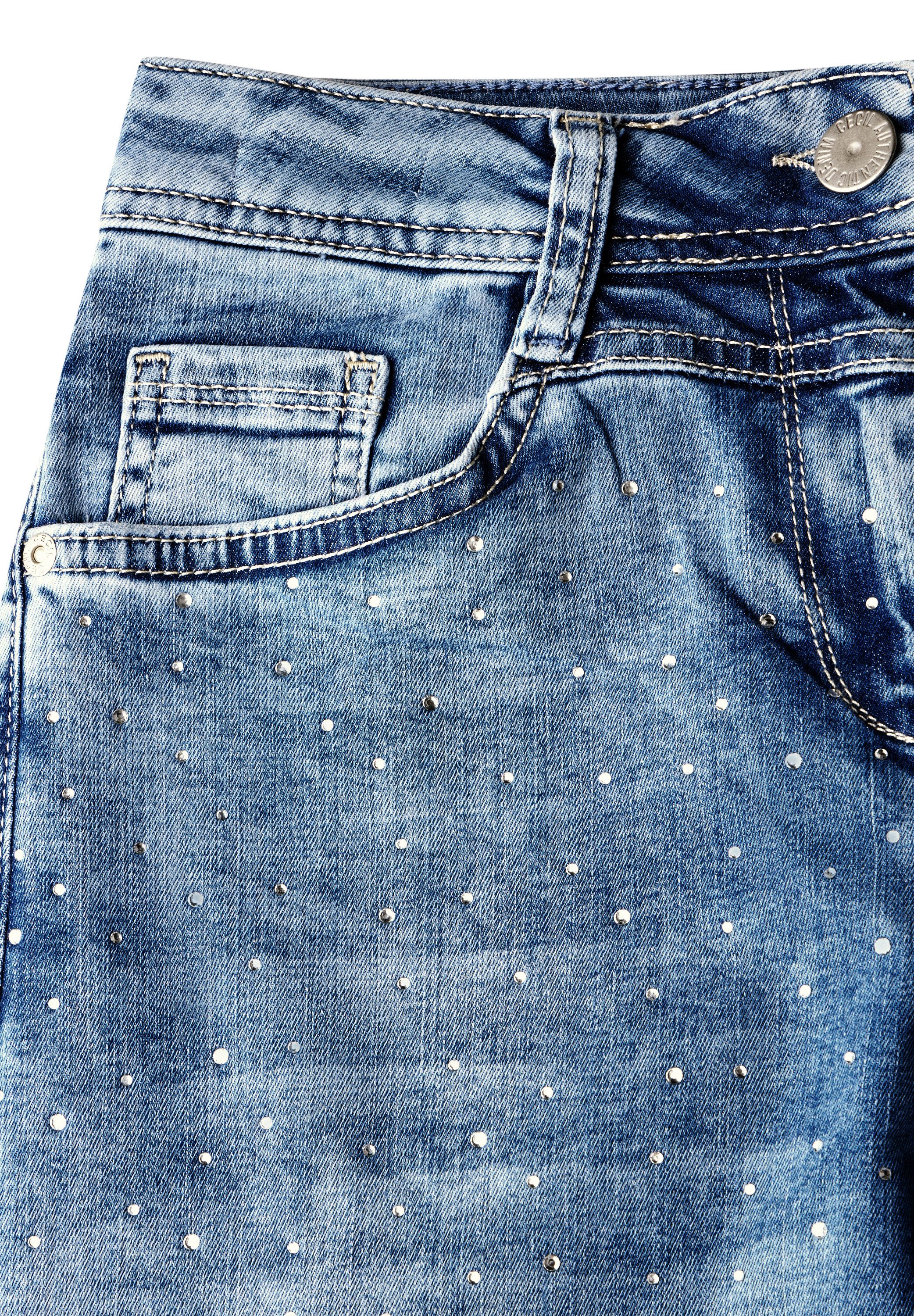 Cecil Wijde jeans Style Neele met siersteentjes