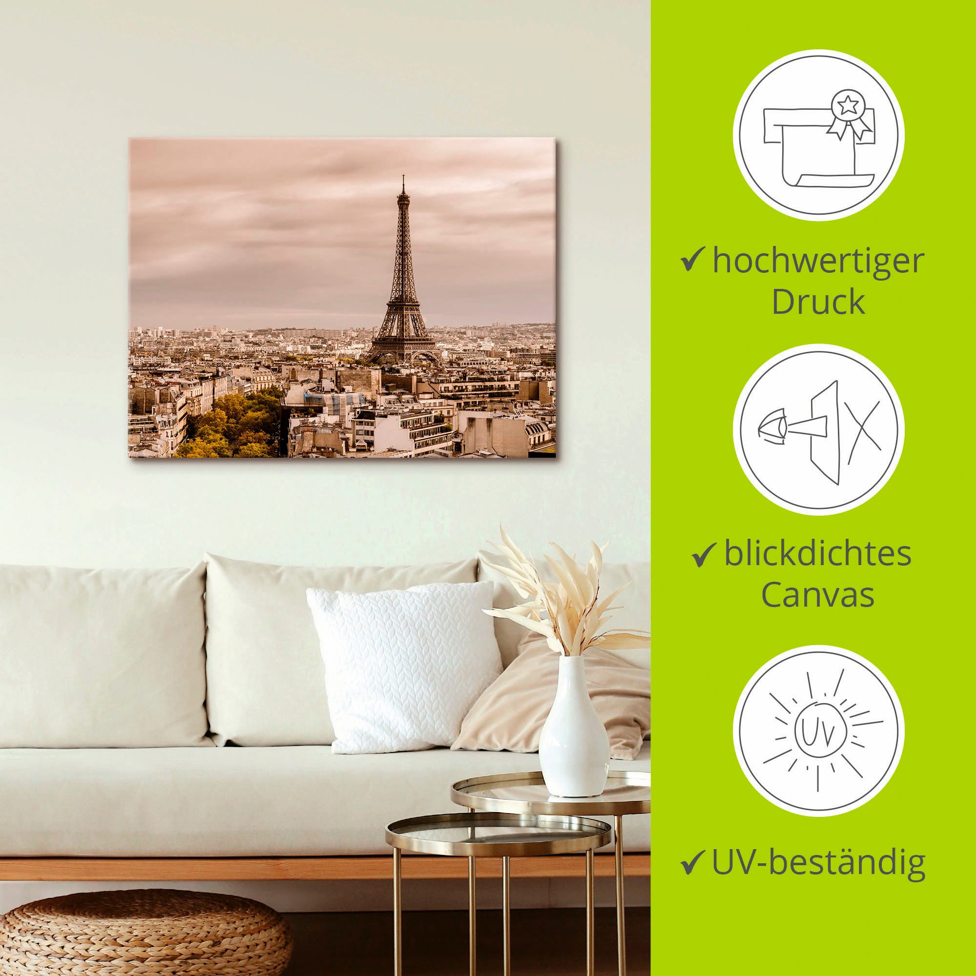 Artland Artprint Parijs Eiffeltoren I als artprint van aluminium, artprint op linnen, muursticker, verschillende maten