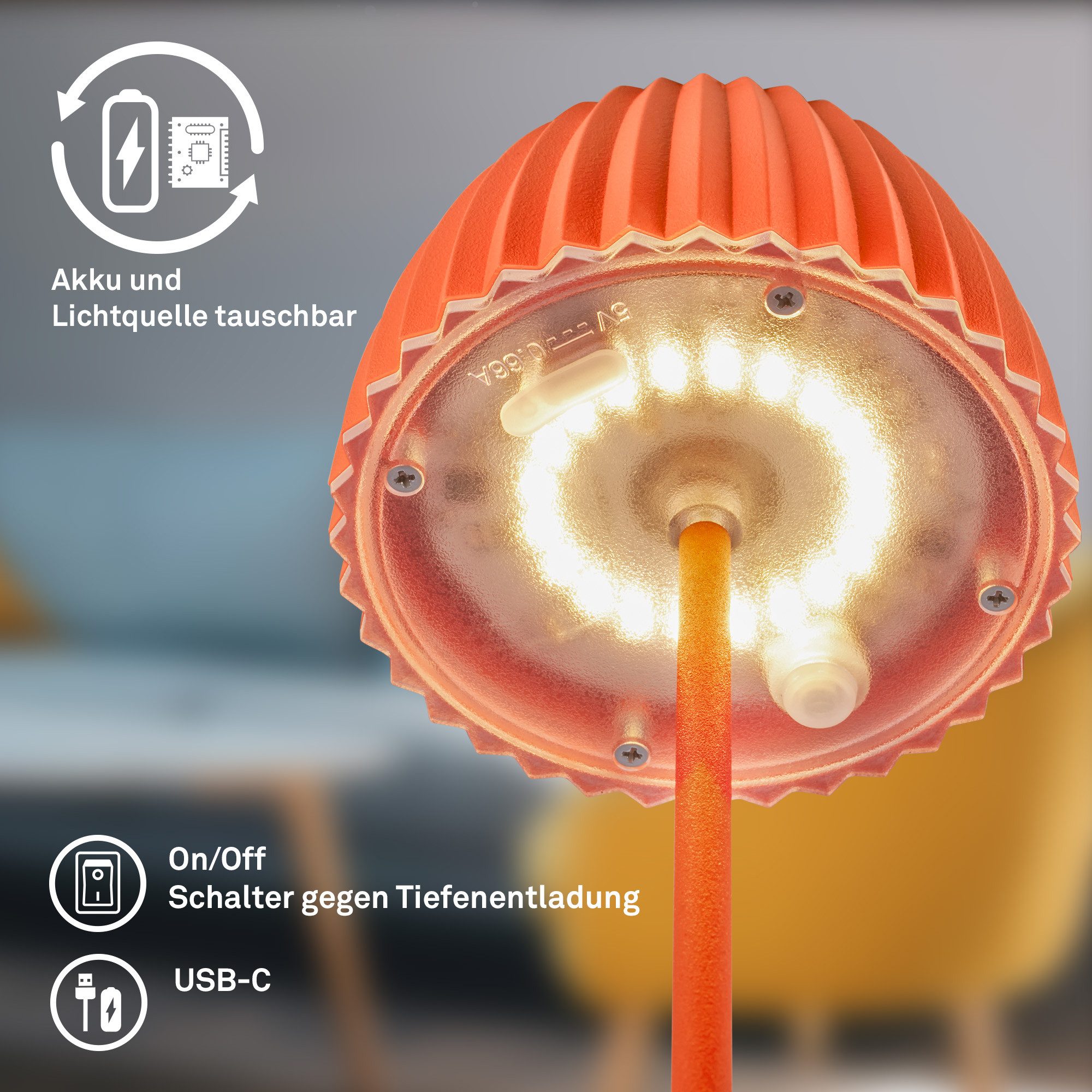 Briloner Leuchten Led-tafellamp Accu LED tafellamp, mini, oranje