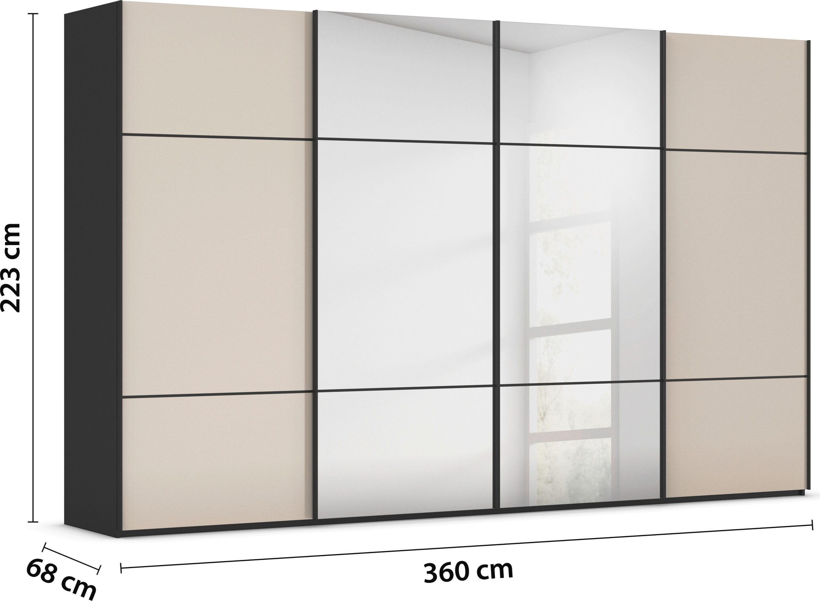 rauch Schuifdeurkast Kledingkast kast garderobe slaapkamerkast SCALE-TRIO edel drievoudig front met 2 sierlijsten spiegel/glas made in germany