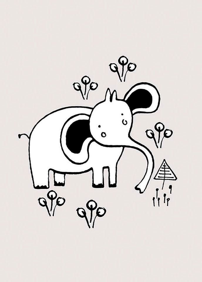 Komar Wanddecoratie Scribble Elephant Wanddecoratie - zonder lijst (1 stuk)