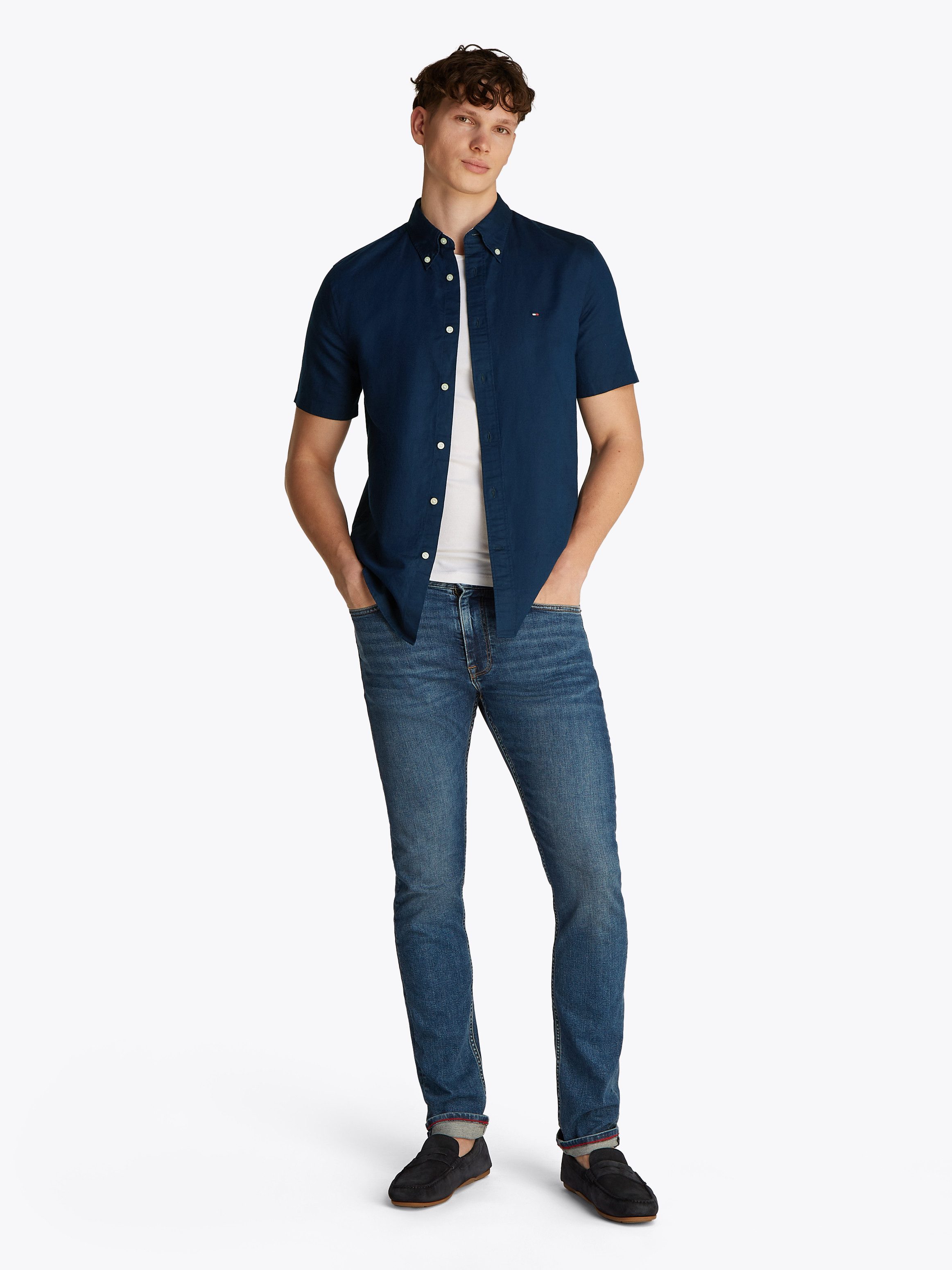 Tommy Hilfiger Overhemd met korte mouwen LINEN BLEND SOLID SS RF SHIRT