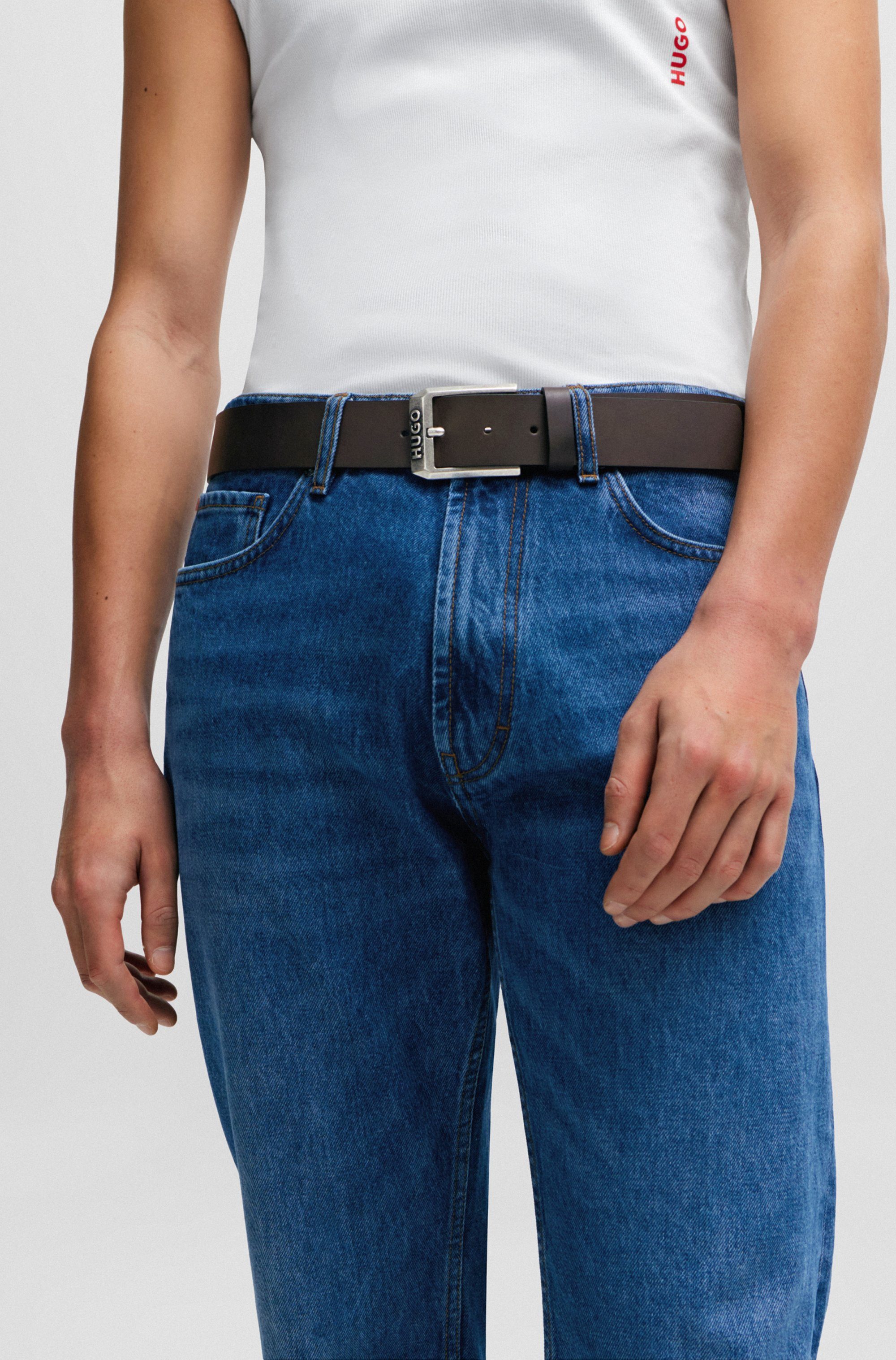 HUGO Leren riem Gelio-C_Sz40 Met merkembleem van HUGO