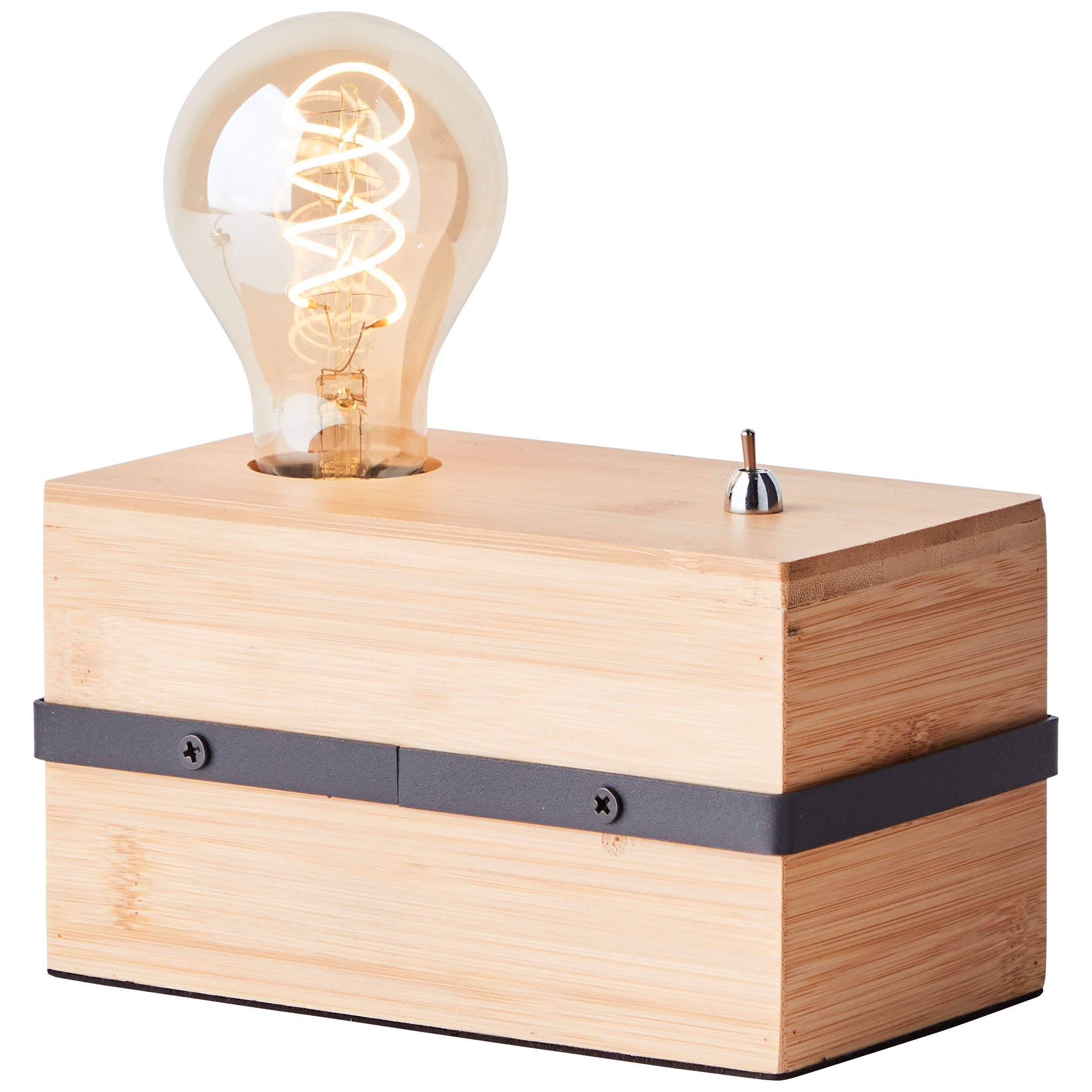 Brilliant Leuchten Tafellamp Benny Hoogte 10 cm, E27, metaal/bamboe, zwart mat/natuur