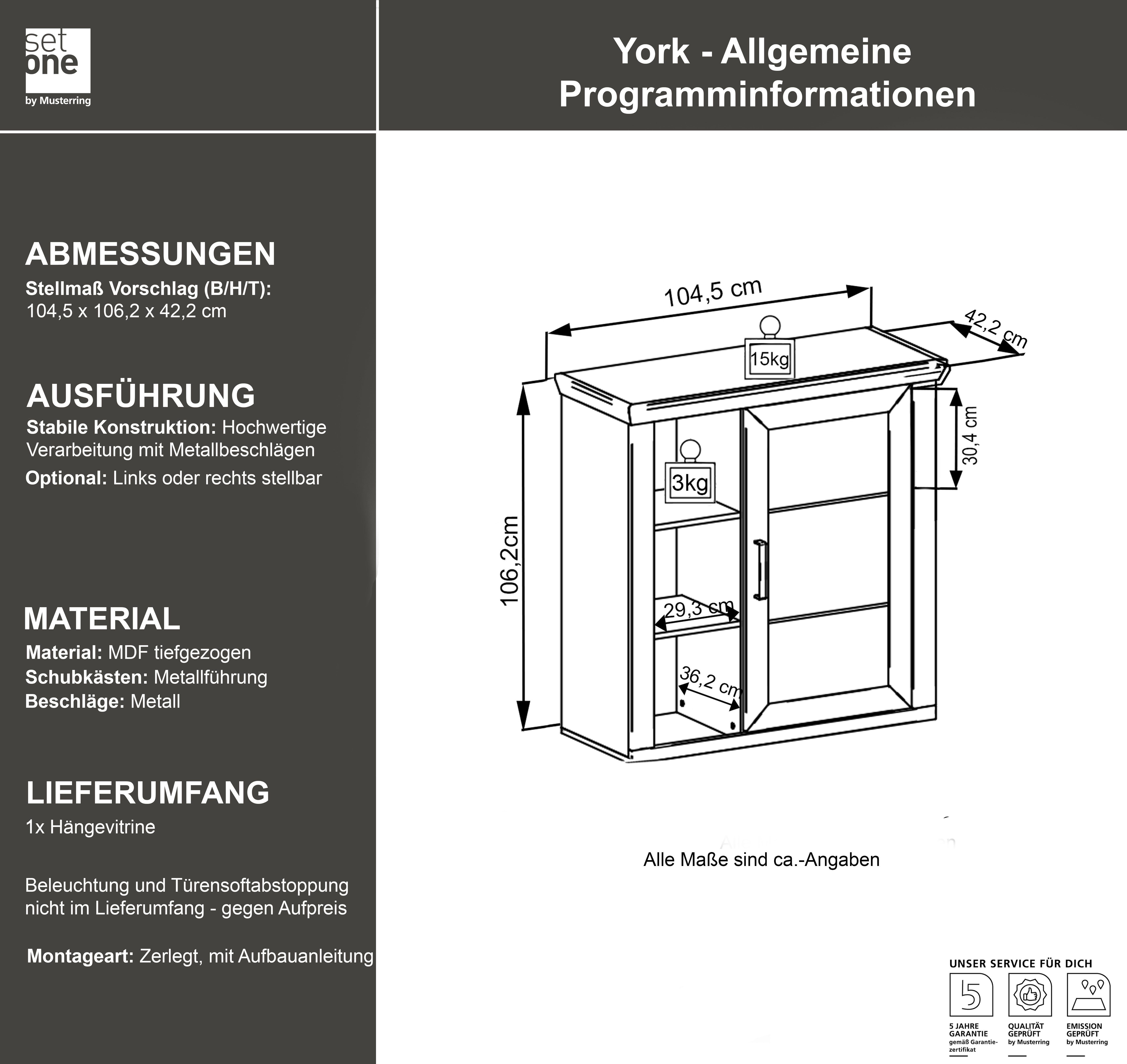 set one by Musterring Hangkast York Type 23, met deur en open vakken, verlichting optioneel, B 105 cm