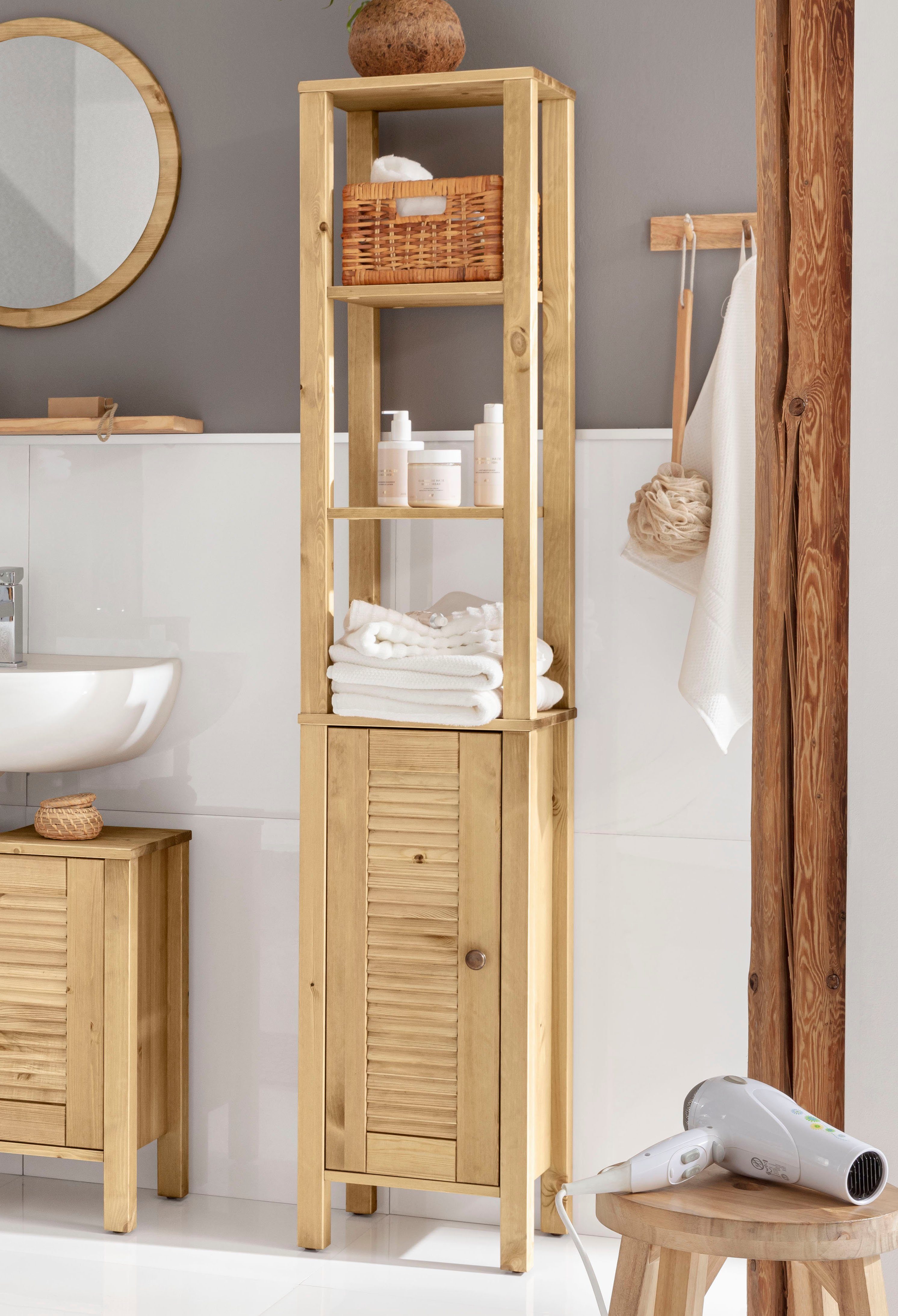 Home affaire Hoge kast Ayanna Badkast van massief hout, FSC®, breedte 33 cm, hoogte 170 cm