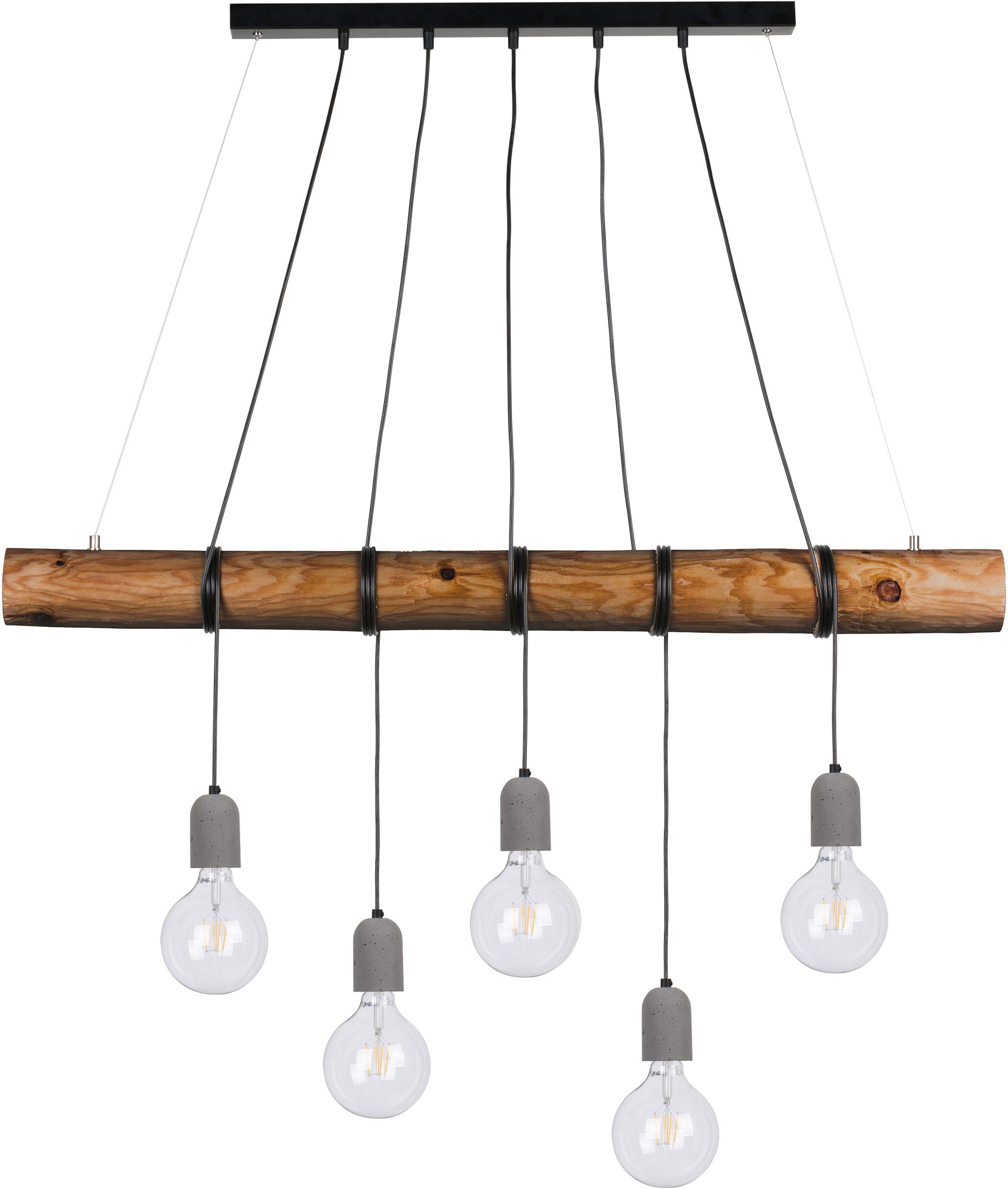 SPOT Light Hanglamp TRABO CONCRETE Hanglamp, houten balk van massief grenenhout Ø 8-12 cm, van echt beton - met de hand gemaakt, bijpassende LM E27/exclusief, Made in Europe