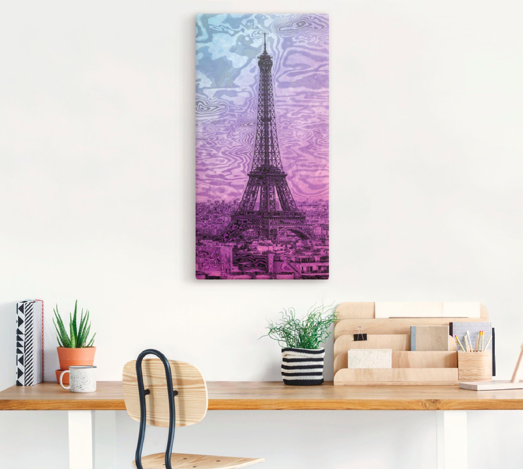 Artland Artprint Parijs Eiffeltoren paars/blauw als artprint van aluminium, artprint voor buiten, artprint op linnen in verschillende maten