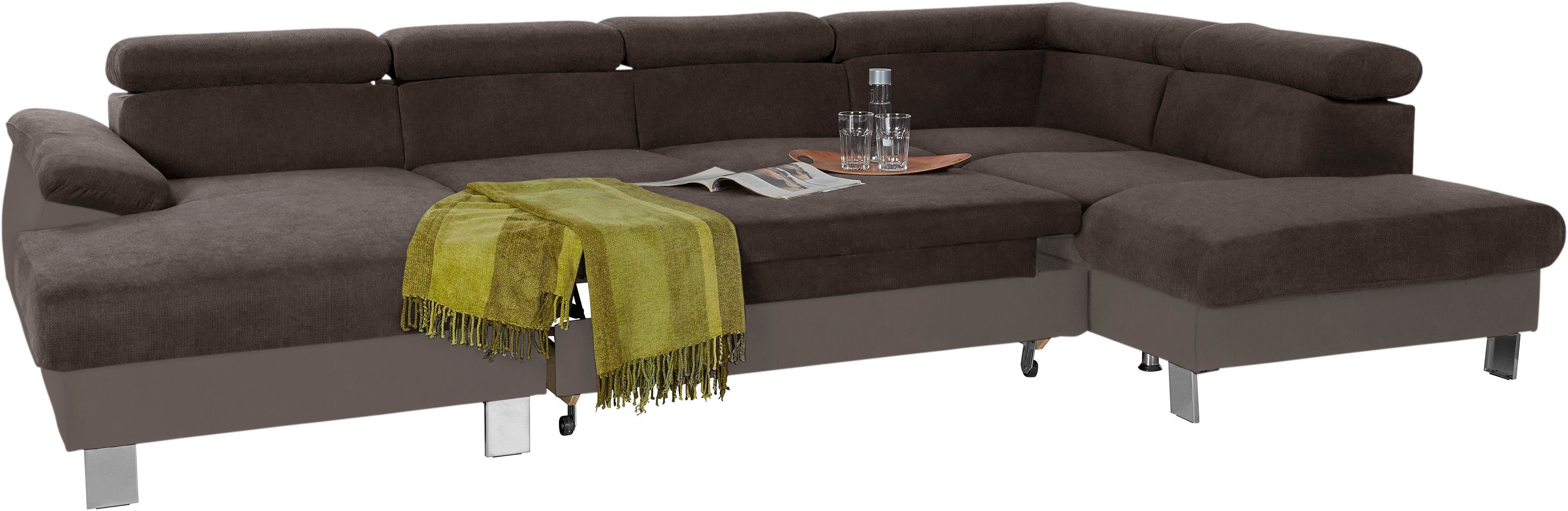 COTTA Zithoek Komaris U-vorm, B: 320 cm met hoofdverstelling, optioneel bedfunctie, bedlade & licht