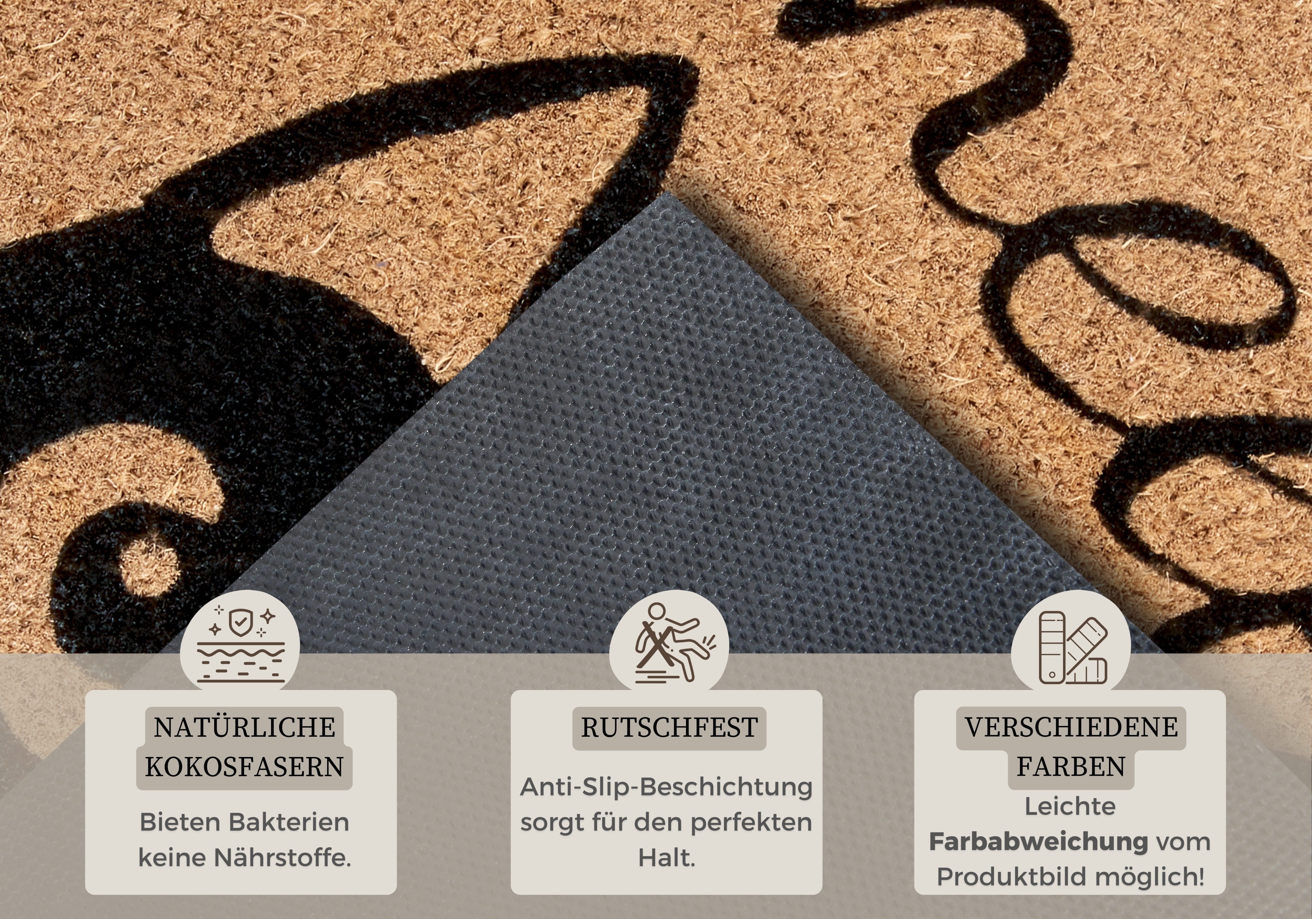 HANSE Home Mat Kokos Watching Cat, deurmat Kokos, vuilopvangmat, outdoor, antislip, binnen, kokosmat, gang