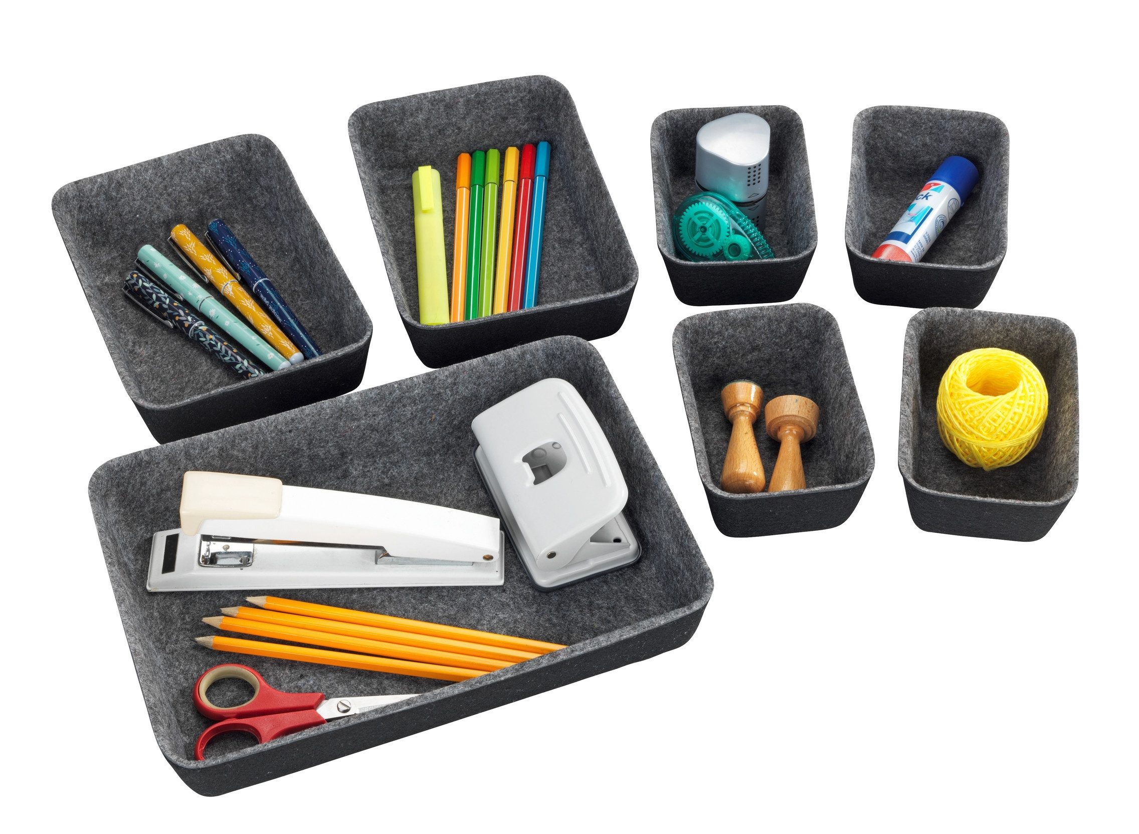 WENKO Organizer Opbergdozen voor lades, 3 maten, gerecycled polyester vilt (set, 7-delig)