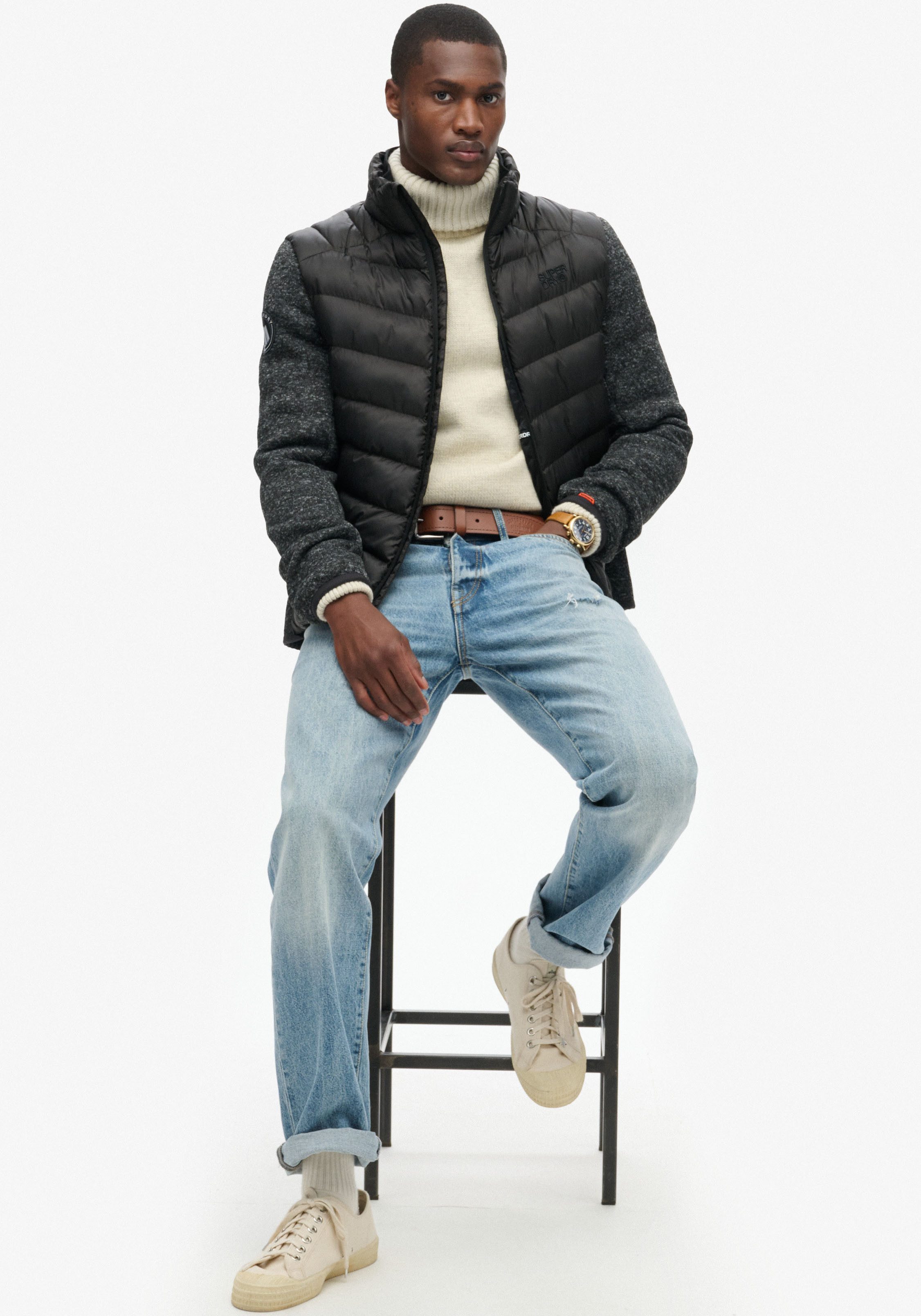 Superdry Gewatteerde jas STORM KNIT HYBRID PADDED JKT heren softshelljassen maat L zwart