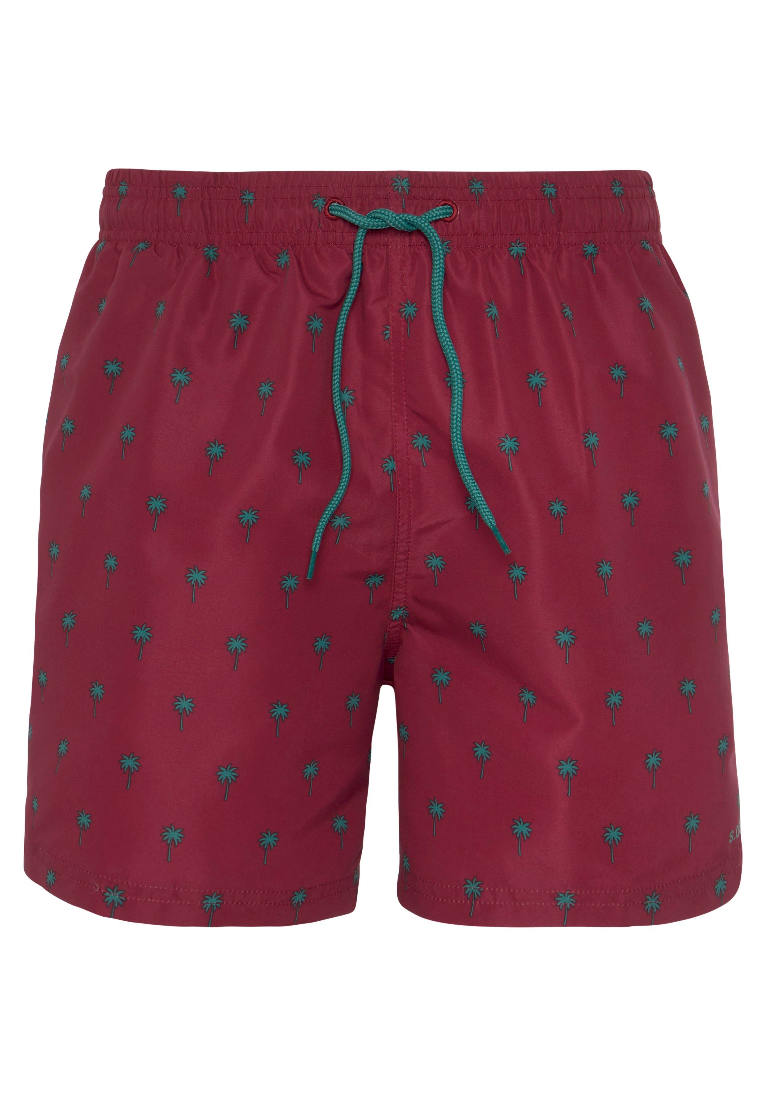 s.Oliver RED LABEL Beachwear Zwemshort met palmendesign heren zwembroeken maat XXL rood