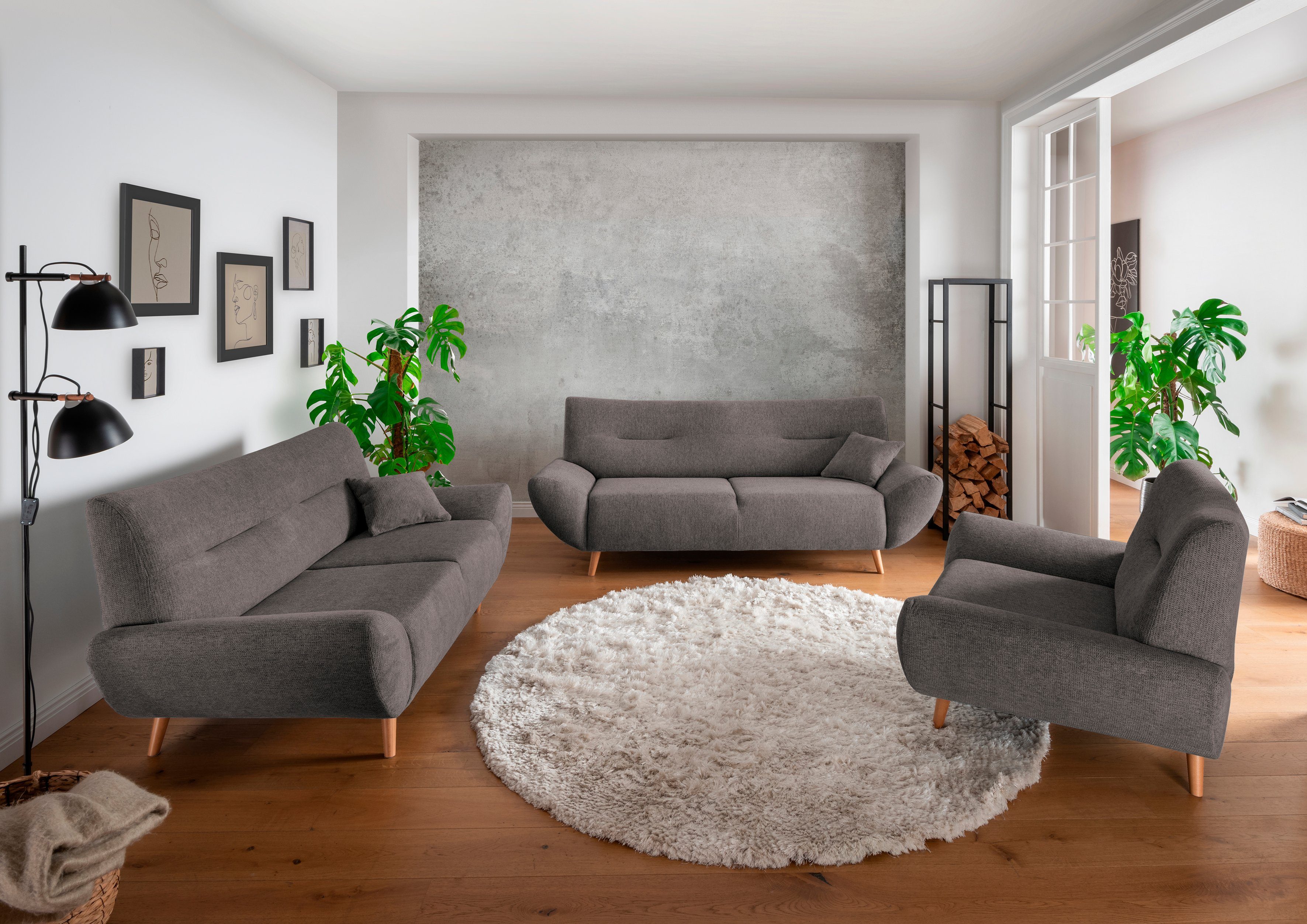INOSIGN 3-zitsbank Drago, elegant en tijdloos, comfortabel, met houten voet