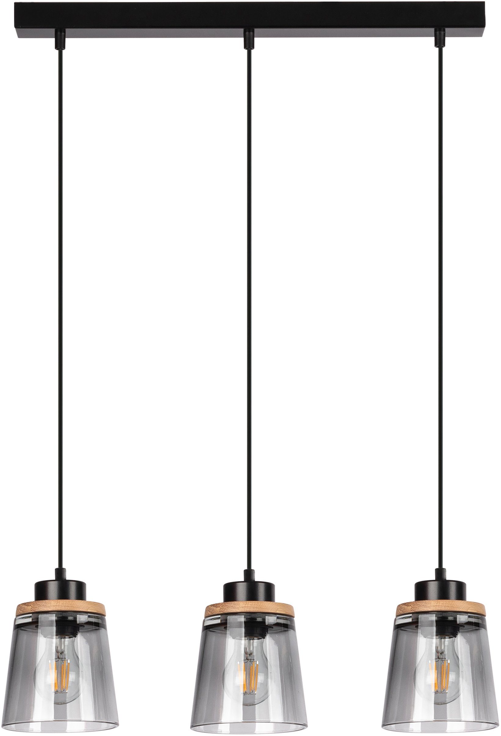 Home affaire hanglamp Warnemünde Kap van rookglas, met decor van eikenhout, LM E27-exclusief, met FS