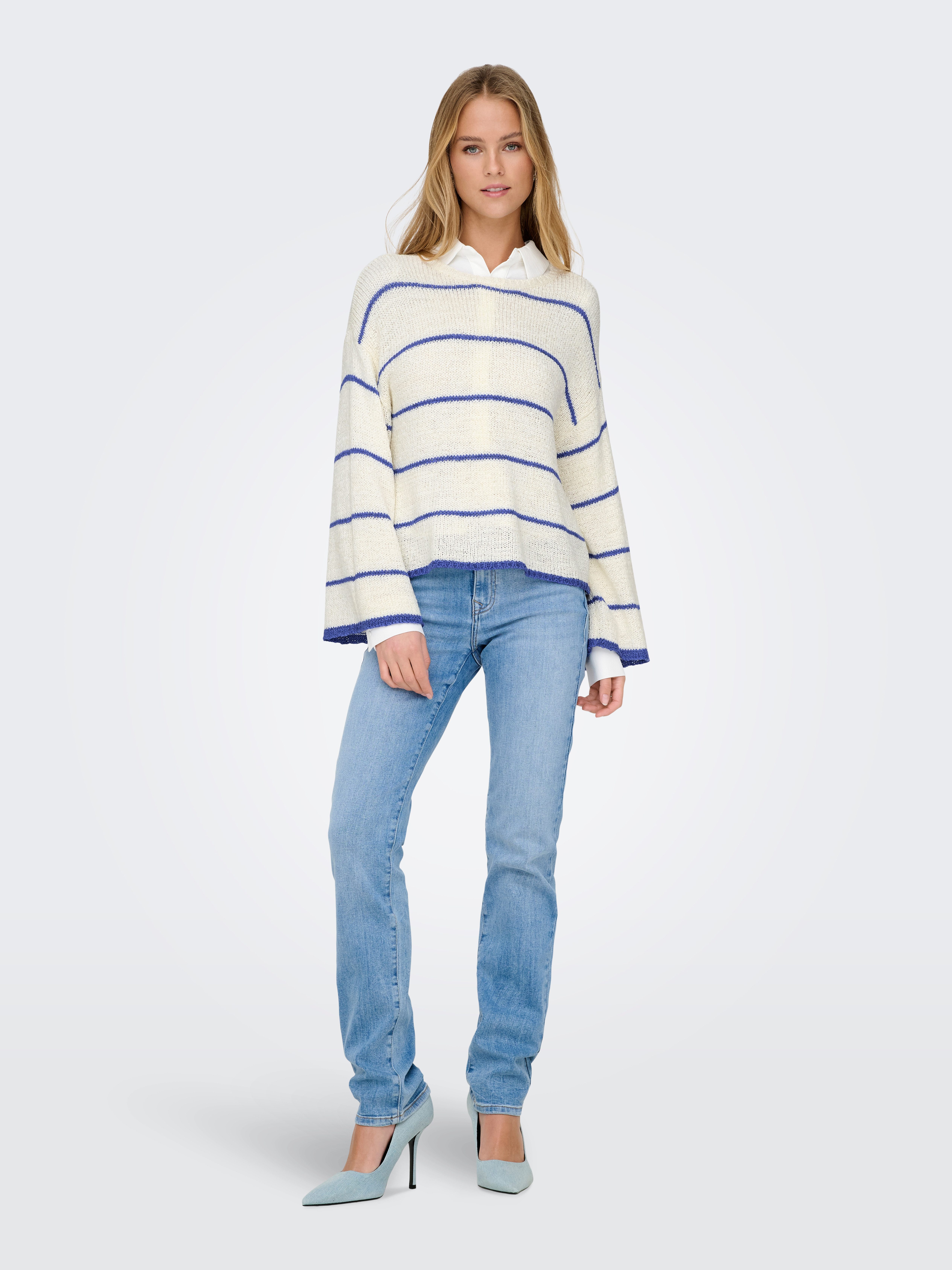 Only Trui met ronde hals ONLGEENA 7/8 STRIPE O-NECK KNT NCA