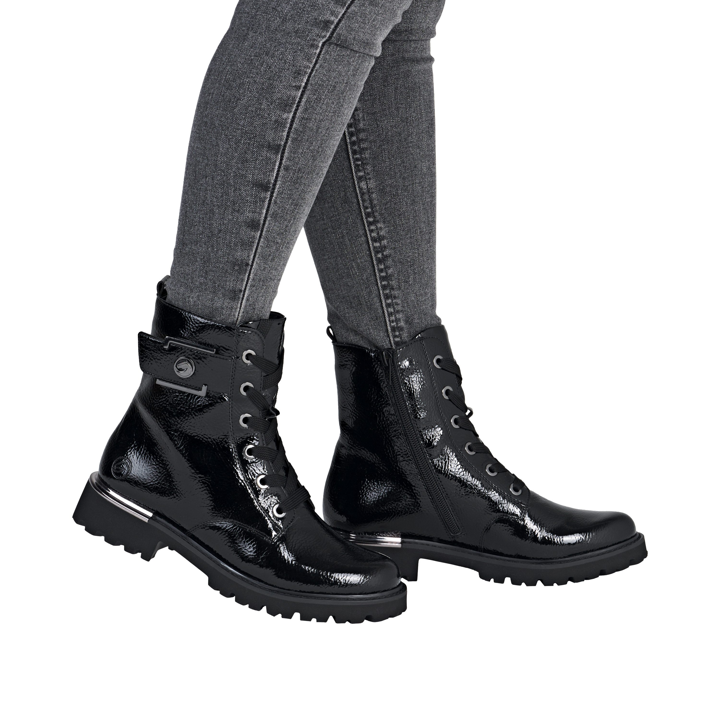 Remonte Veterlaarsjes , blokhak, veterschoenen in krokodillenlook, binnenrits