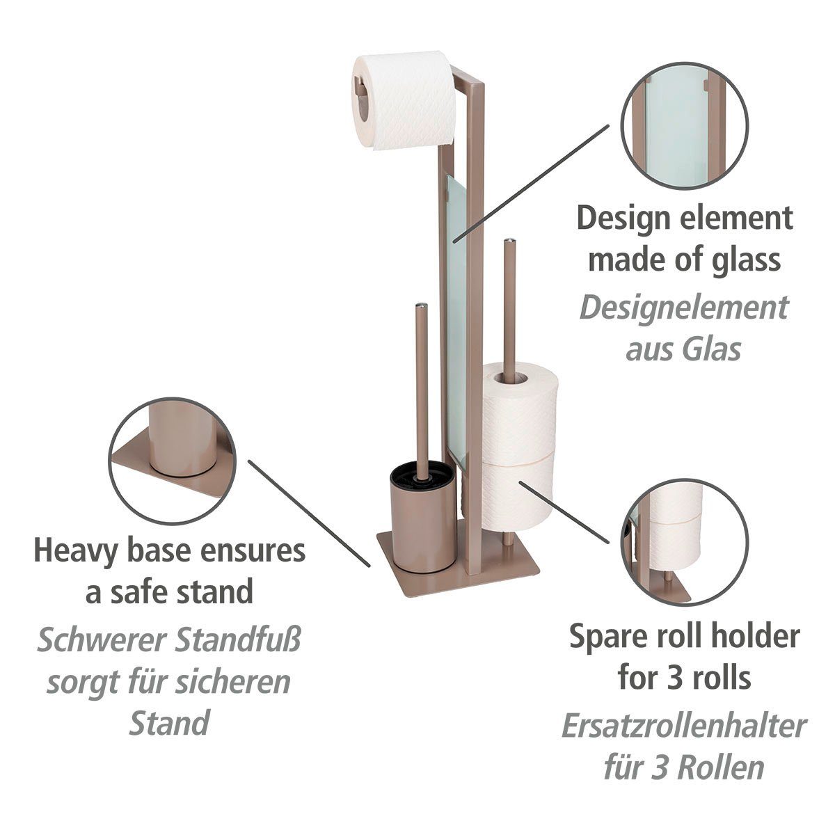 WENKO Toiletset Rivalta taupe, plaat van veiligheidsglas