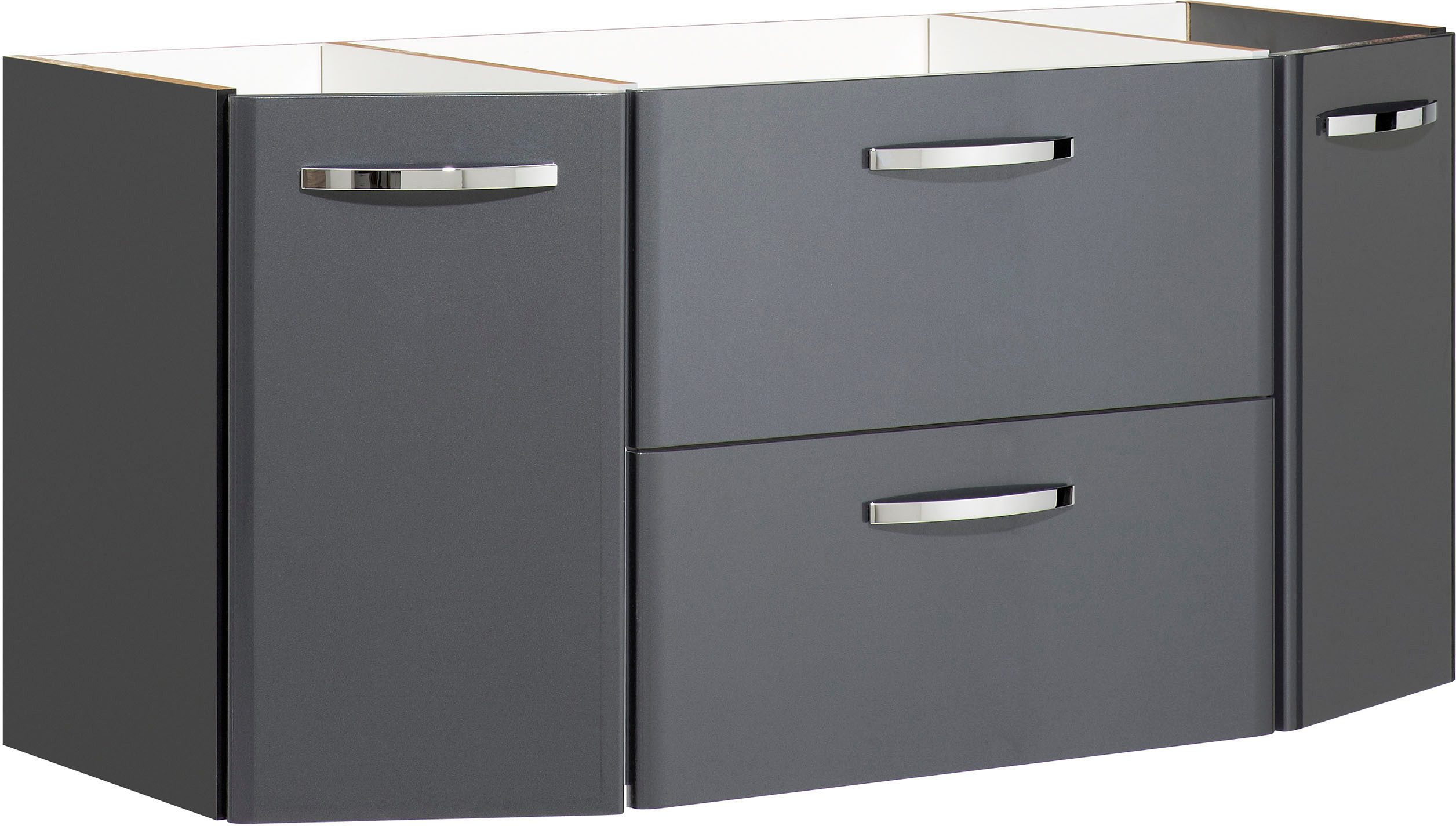 Saphir Badmeubelset Quickset 327 2-delig, wastafelmeubel en led-spiegelkast Antraciet hoogglans, incl. deurdemper, 5 deuren, 1 flap, 1 lade (set, 2 stuks)