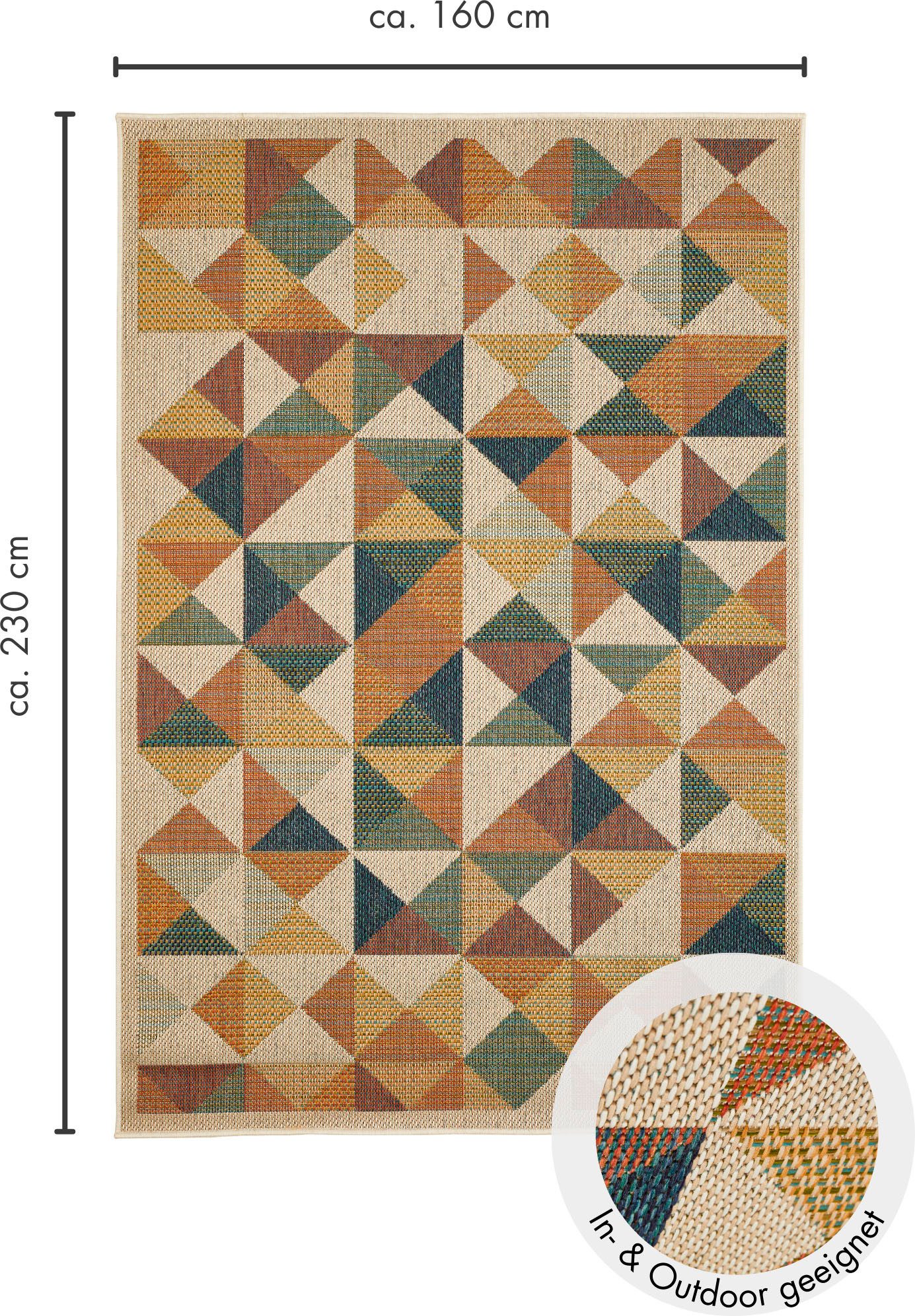 Andiamo Vloerkleed Sedona driehoek Vlakweefsel, modern ontwerp, geschikt voor binnen- en buitengebruik
