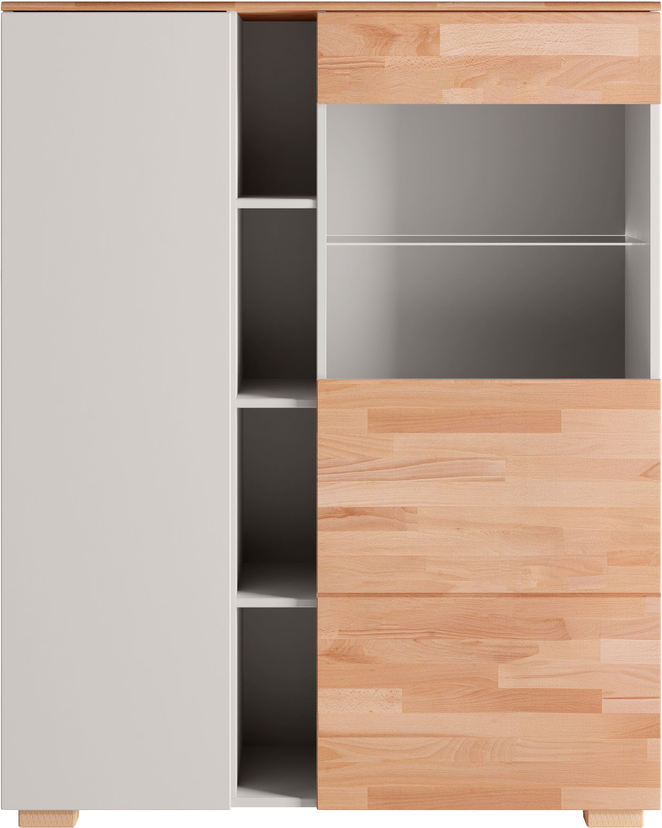 Home affaire Highboard Citra deels massief Hoogte 145 cm, moderne greeploze uitstraling met push-to-open functie highboards beige