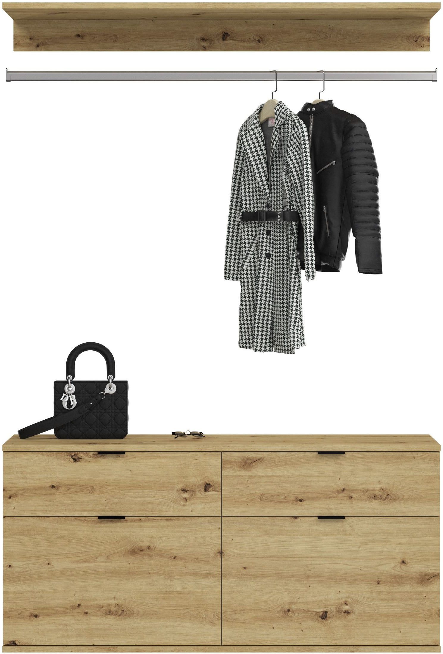 INOSIGN Halmeubelset Trondheim, Breedte 243 cm, 5-delig, bestaande uit: 2x garderobekast, 1 commode, 1 kledingstang, 1 legplank (set, 4-delig)