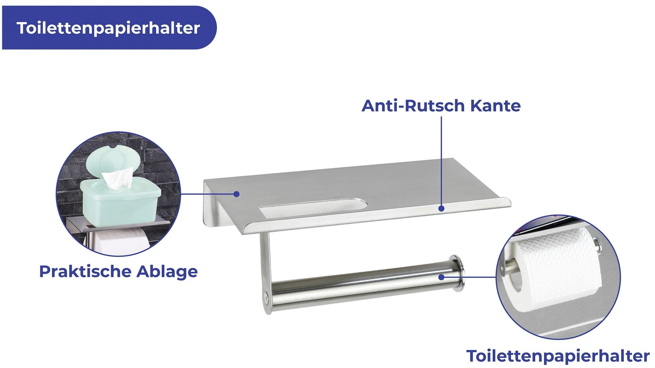 Maximex Toiletrolhouder Rollenhouder Edelstaal, 18 x 7,5 x 9,5 cm