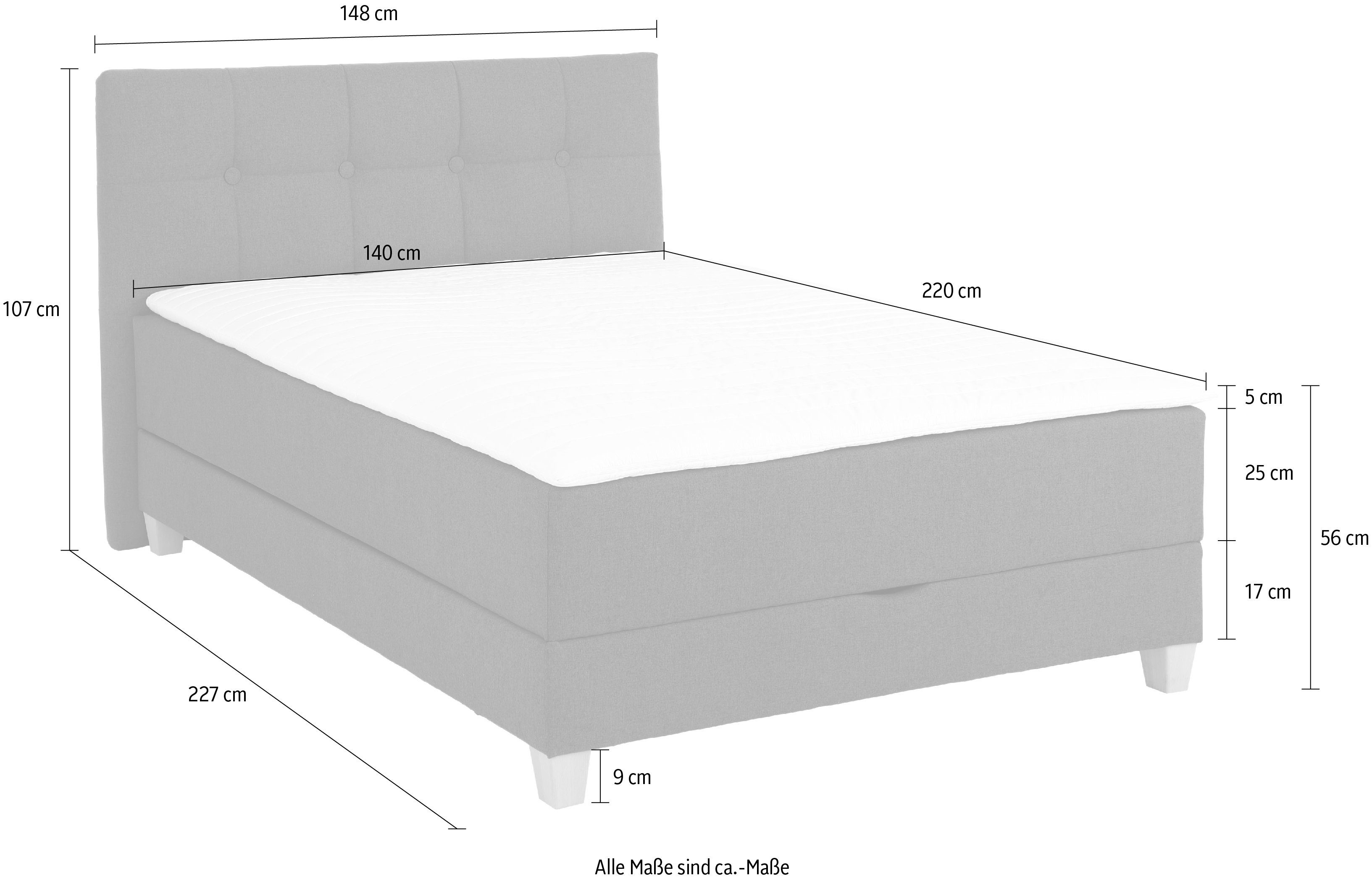 Home affaire Boxspring Lonrai in h2, h3 & h4 en xxl - verlengde 220 cm kiesbaar, incl. topper