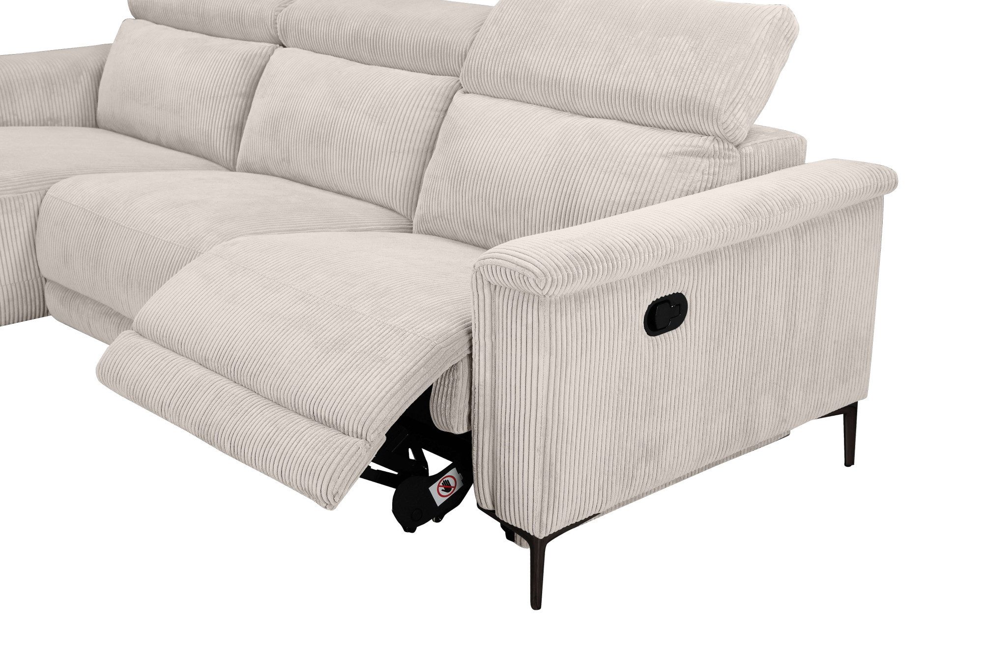 Places of Style Hoekbank Lund in cord, L-vorm, 261 cm, handmatige en elektrische relaxfunctie