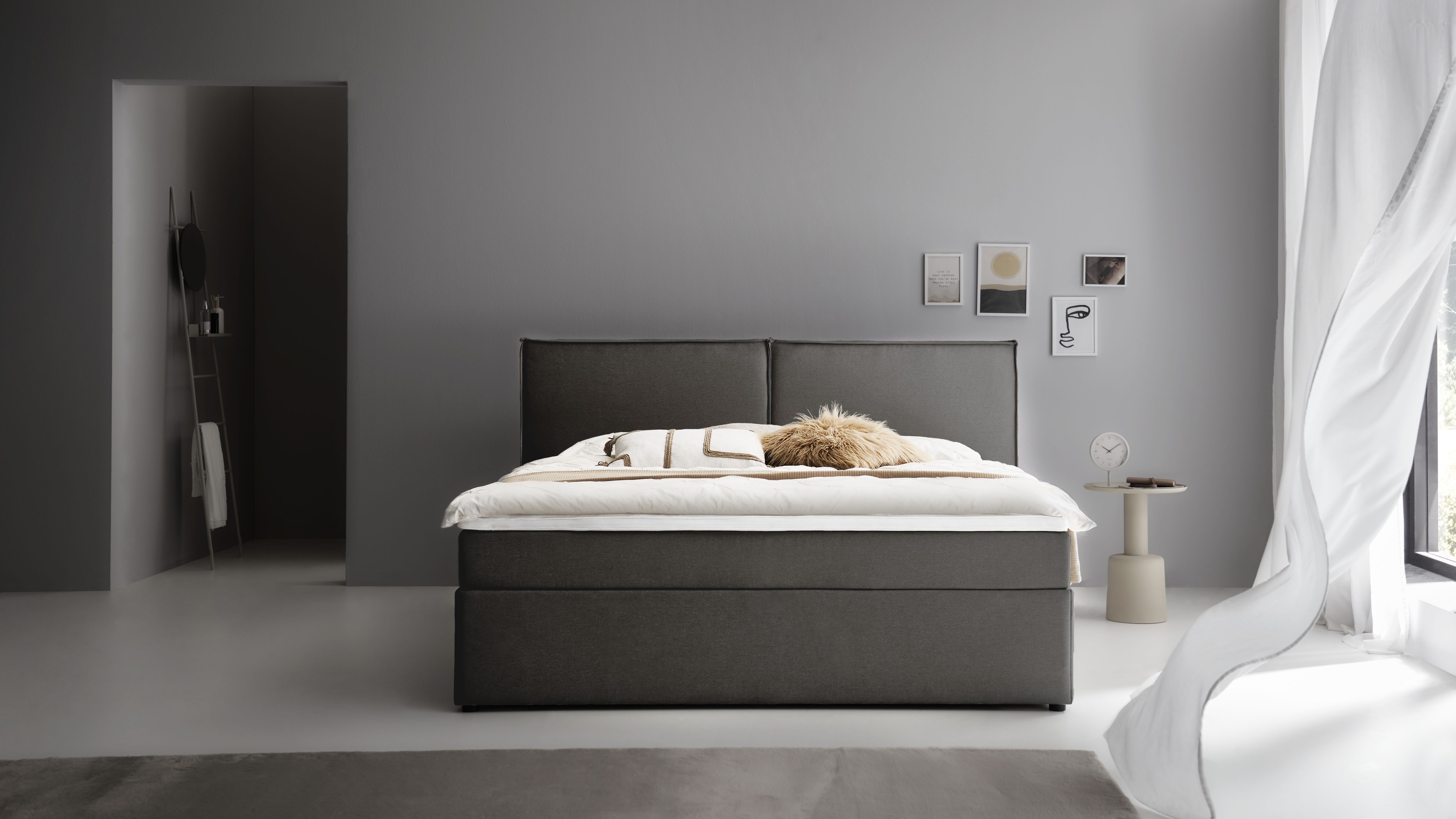 ATLANTIC home collection Boxspring NIKITA bodembedekkend bed, optioneel met matras en topper