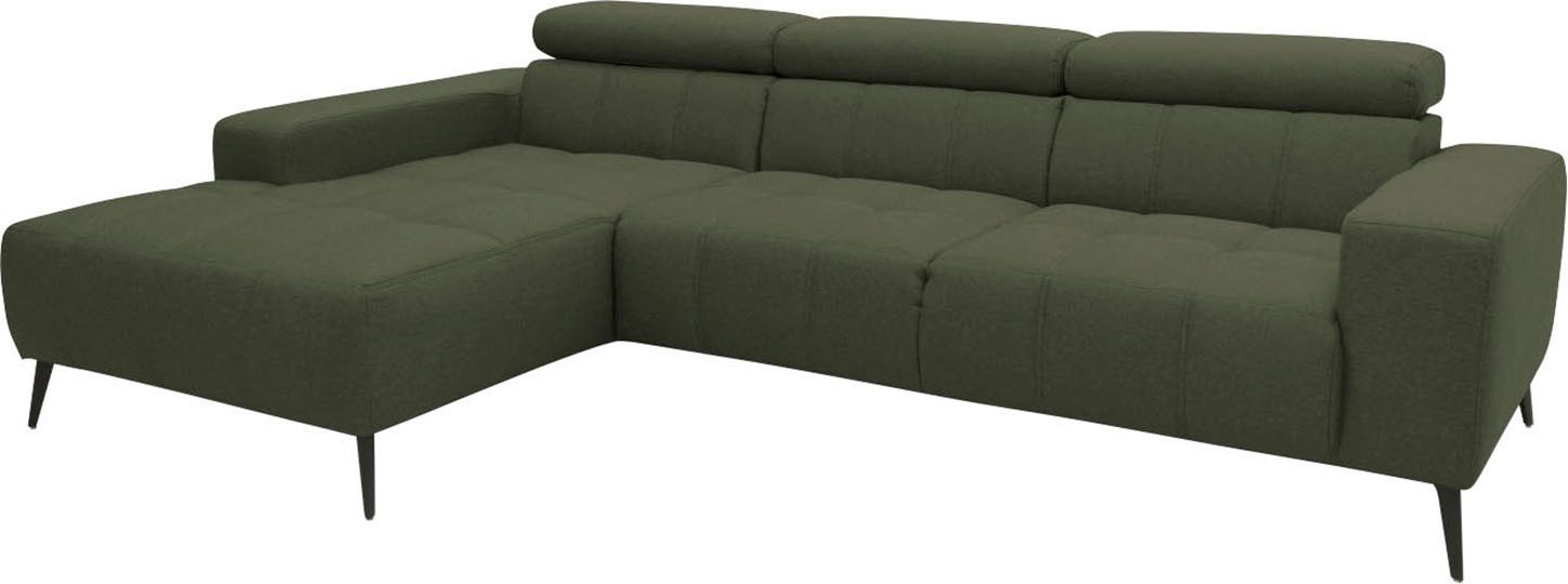 DOMO collection Hoekbank Trento L-vorm, met sledevoet of enkele voet naar keuze met verstelbare hoofdsteun, récamier links/rechts bestelbaar