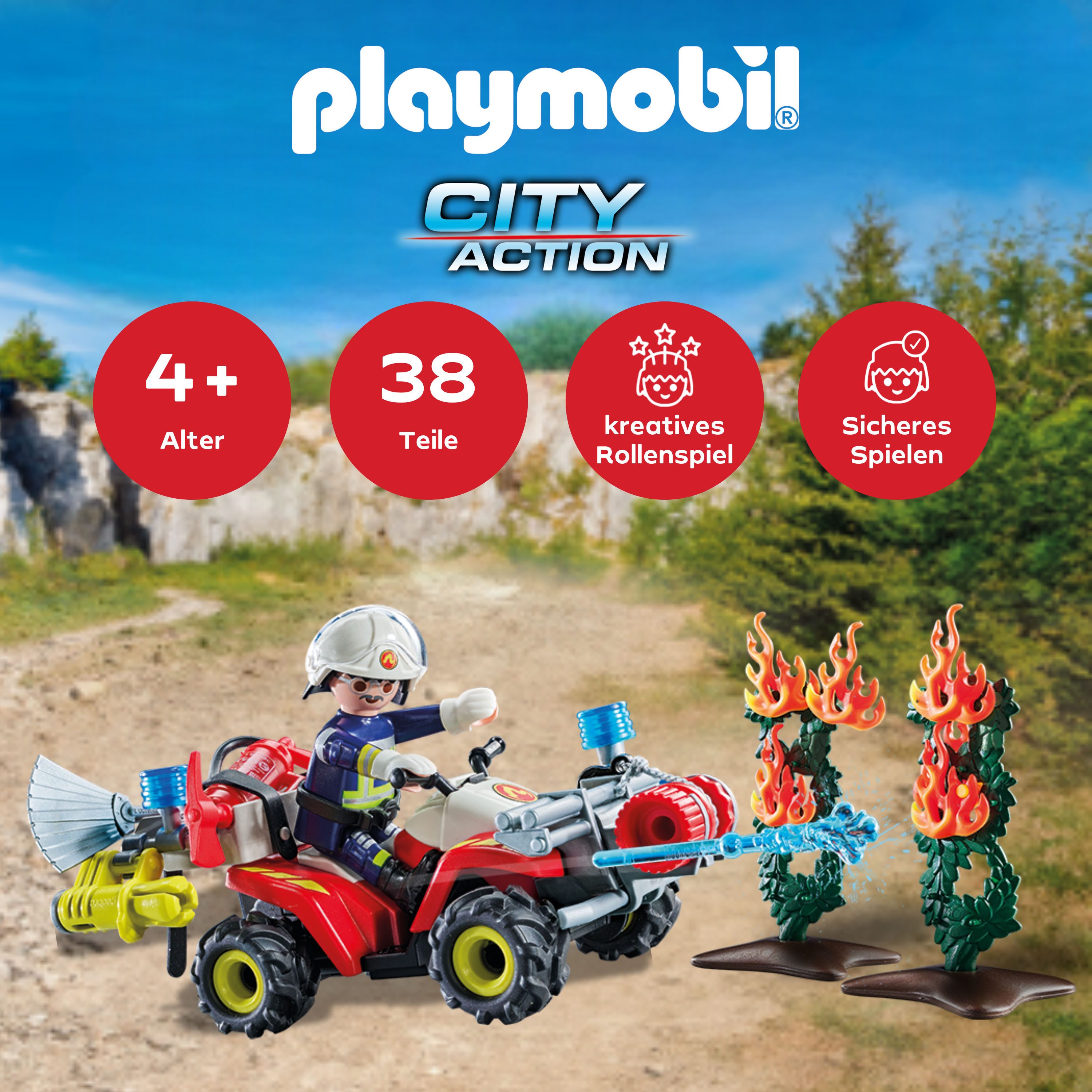 Playmobil® Constructie-speelset Feuerwehr Quad löscht Heckenbrand (71825), Playmobil Action Heroes (47-delig)