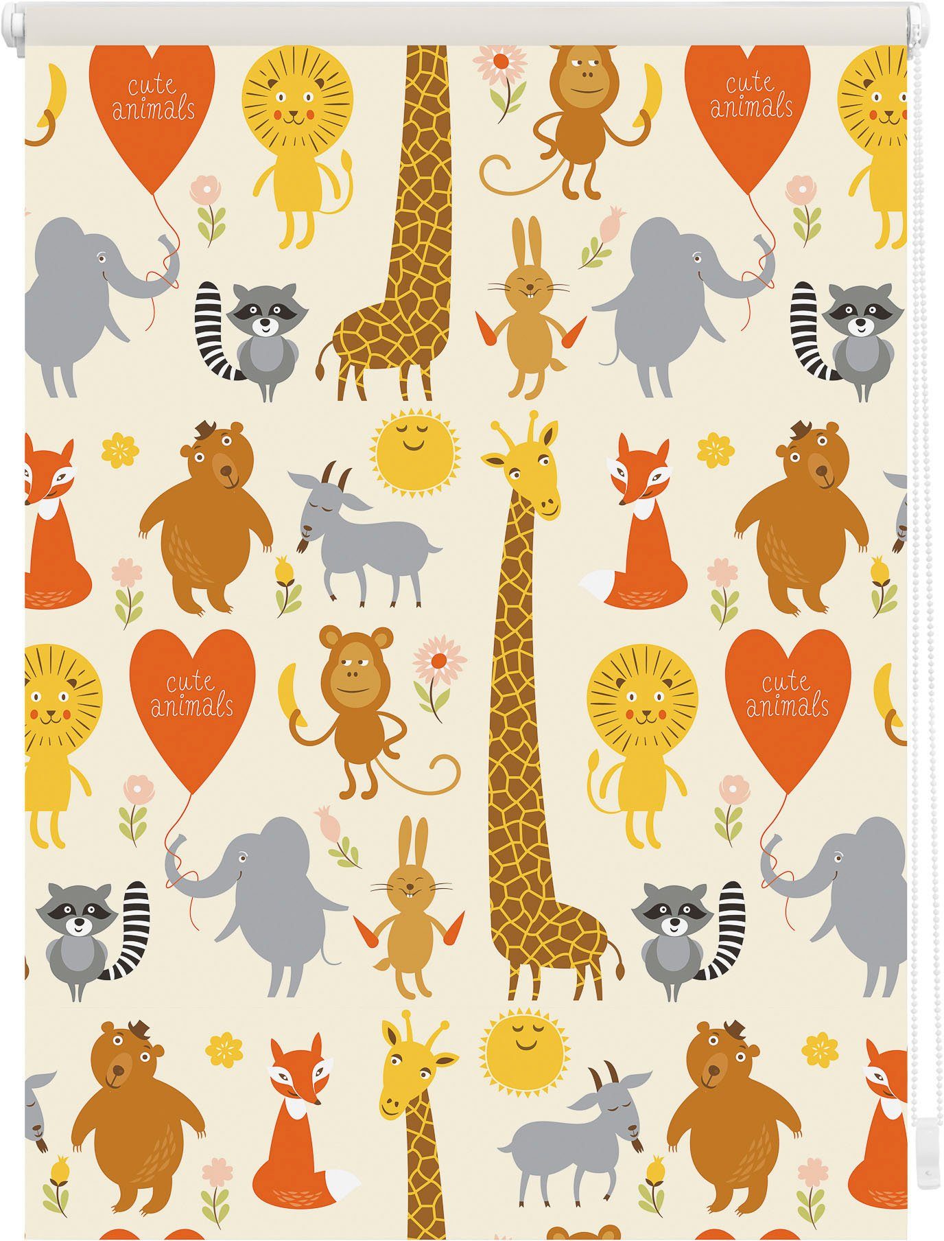 LICHTBLICK Rolgordijn met zijbediening Klemmfix digitaal Cute Animals (1 stuk) rolgordijnen maat 90 cm x 150 cm geel