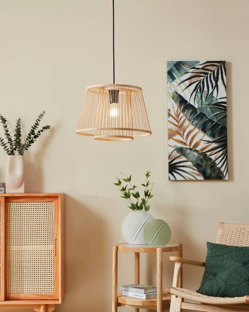 EGLO Hanglamp HYKEHAM Houten eettafellamp, bamboe in natuur, hanglamp met E27 fitting (1 stuk)