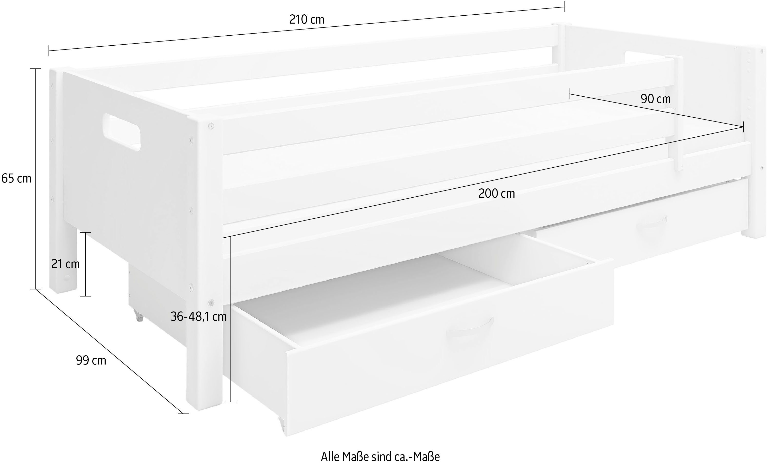 Thuka 1-persoonsledikant Nordic Kinderbed, Speelbed, Daybed, van de beste kwaliteit, stabiel, om te bouwen, met lades