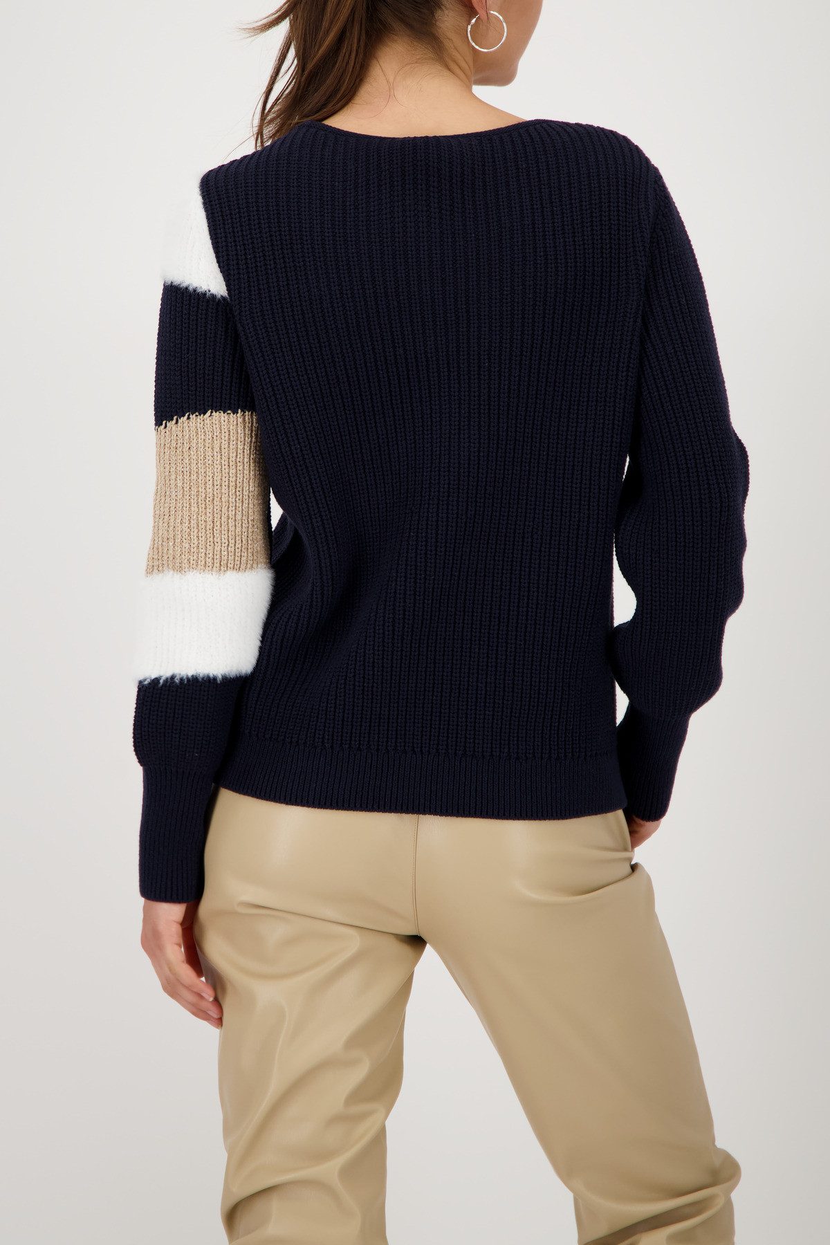 Monari Gebreide trui Pullover Intarsia Met een ronde hals