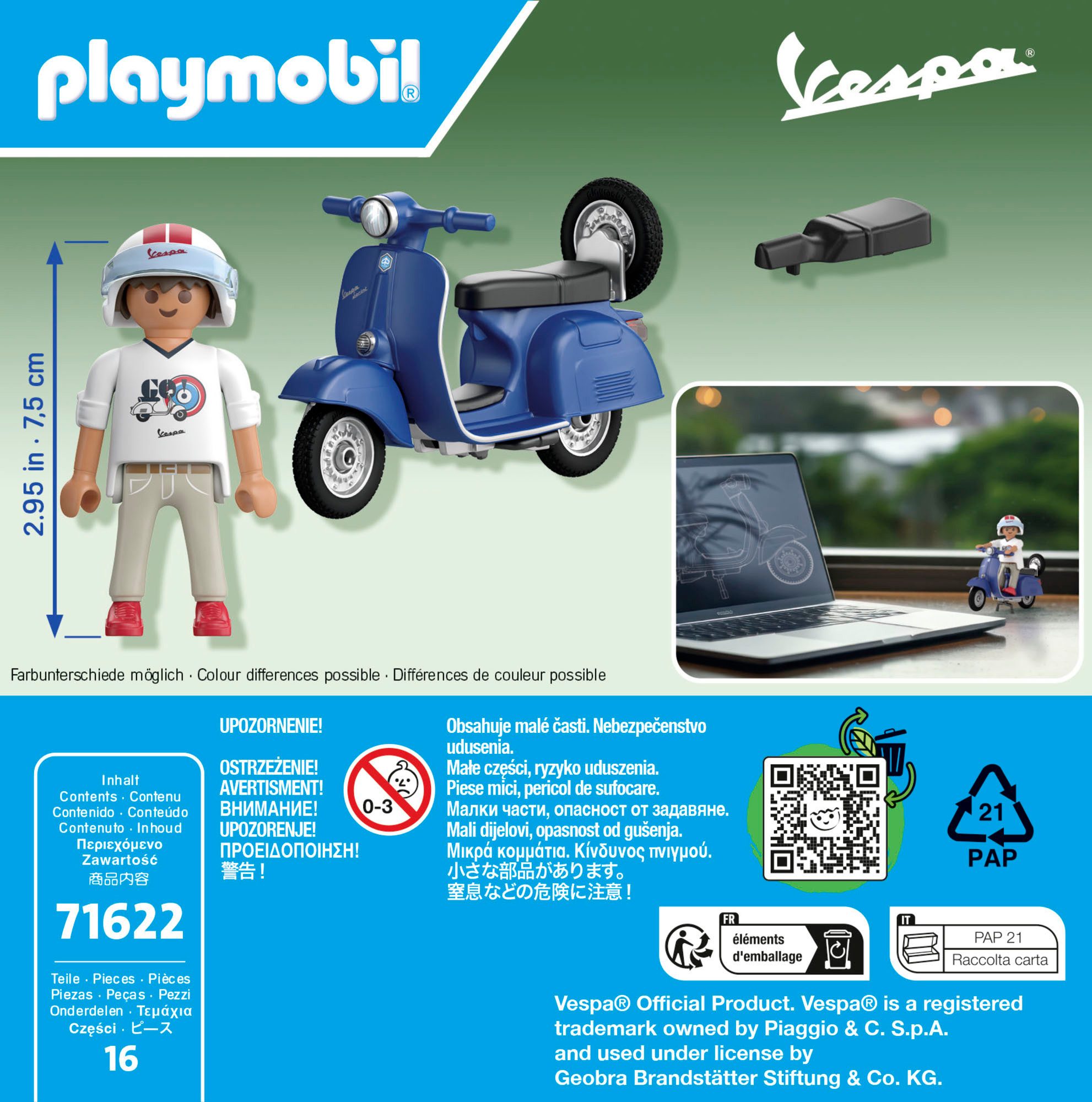 Playmobil® Constructie-speelset 1969 Vespa 150 Sprint Veloce, Blauw (71622), Vespa (16-delig)