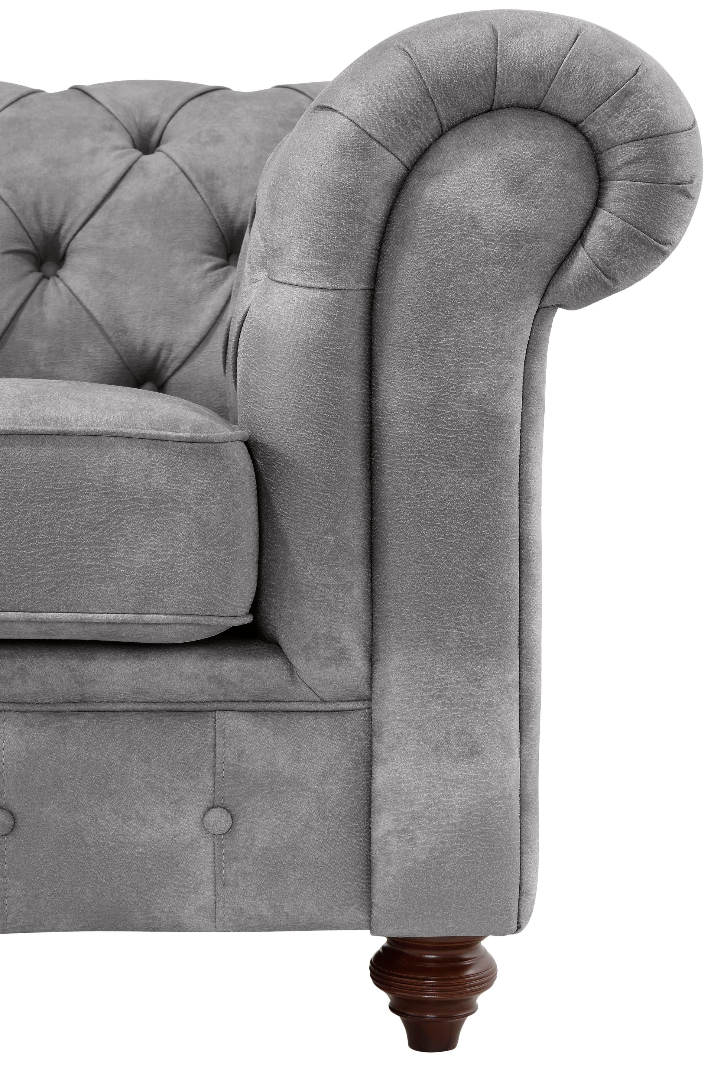 Home affaire Chesterfield-bank Chesterfield 3-zits B/D/H: 198/89/74 cm met hoogwaardige knoopdetails, ook in leer