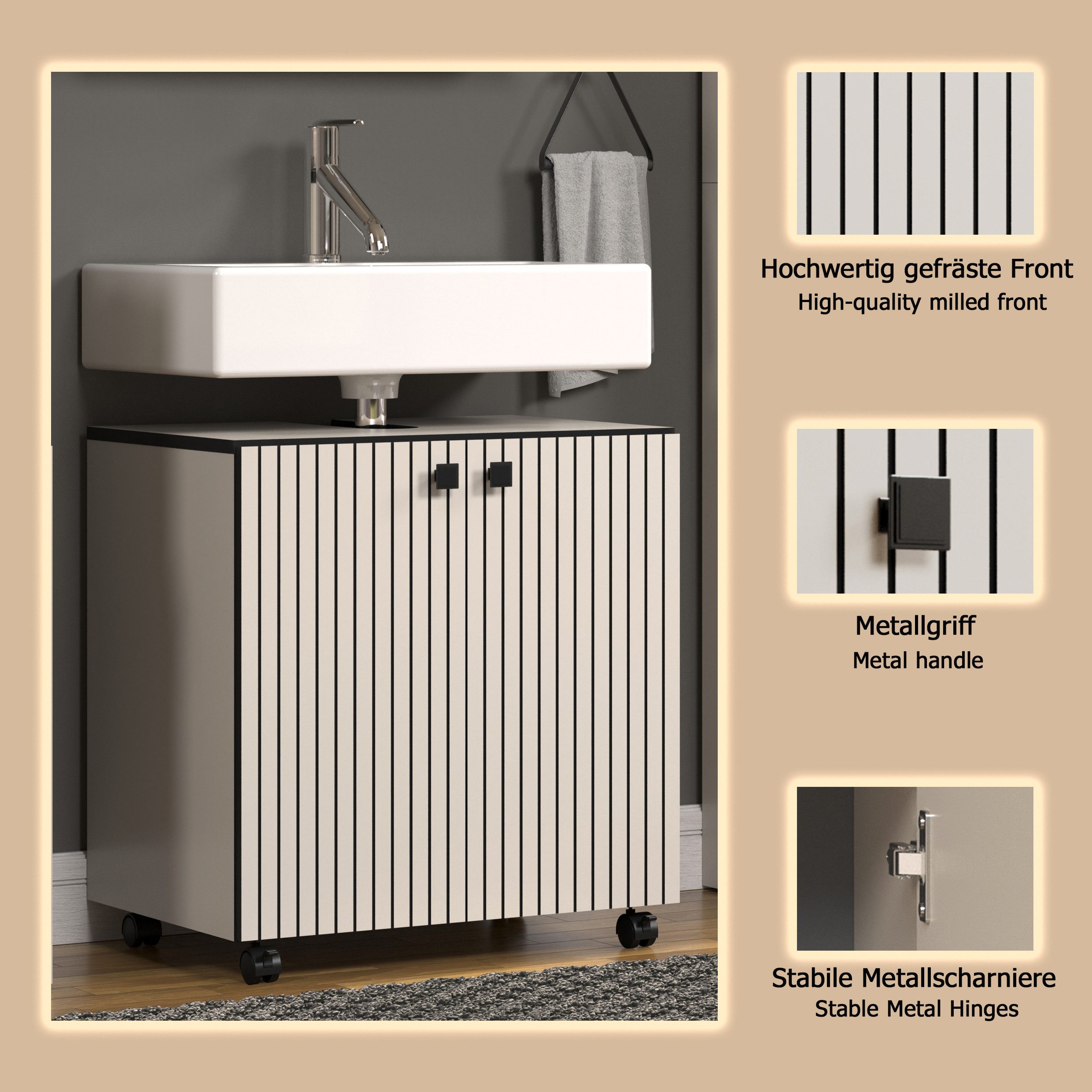 welltime Wastafelonderkast Amrum BxHxD 80 x 64 x 42 cm wastafelonderkast eiken rillen-look
