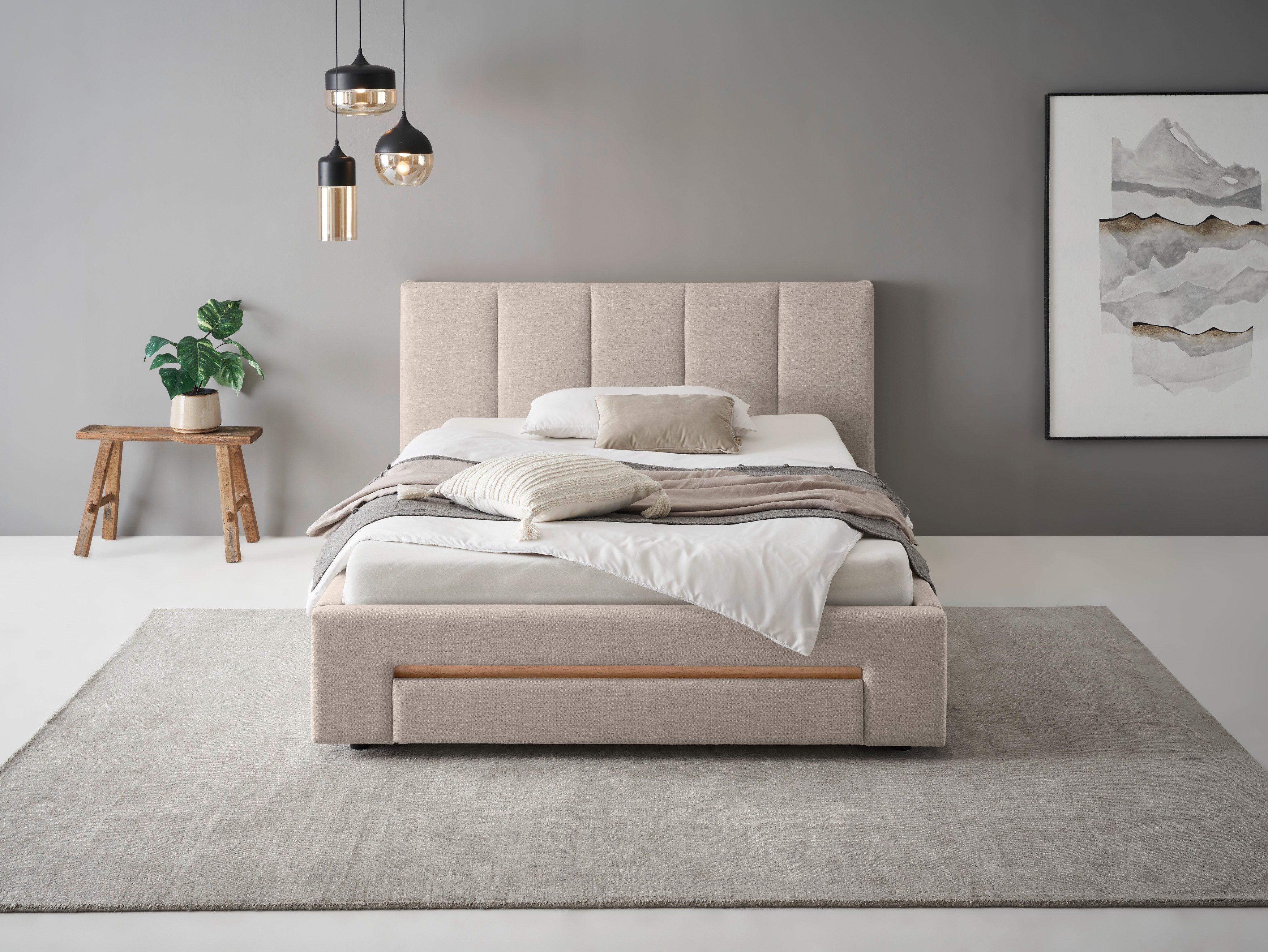 INOSIGN Gestoffeerd bed CiTY/GiRON, bedframe met bedlade, gestoffeerd opbergbed met hondenbed of opberglade, bekleding van corduroy of linnenlook
