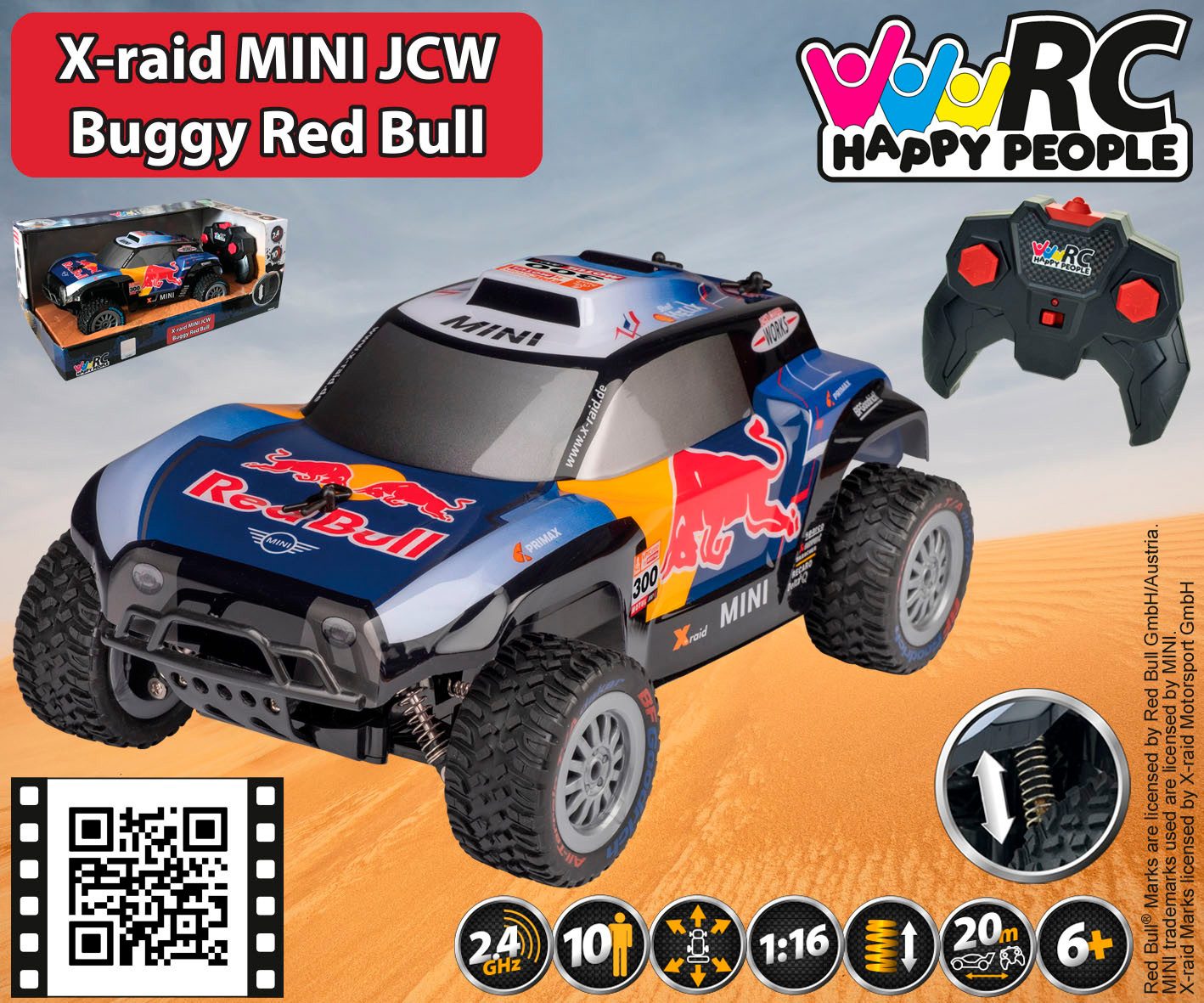 Happy People Radiografisch bestuurbare buggy Mini Cooper JCW X-Raid Red Bull