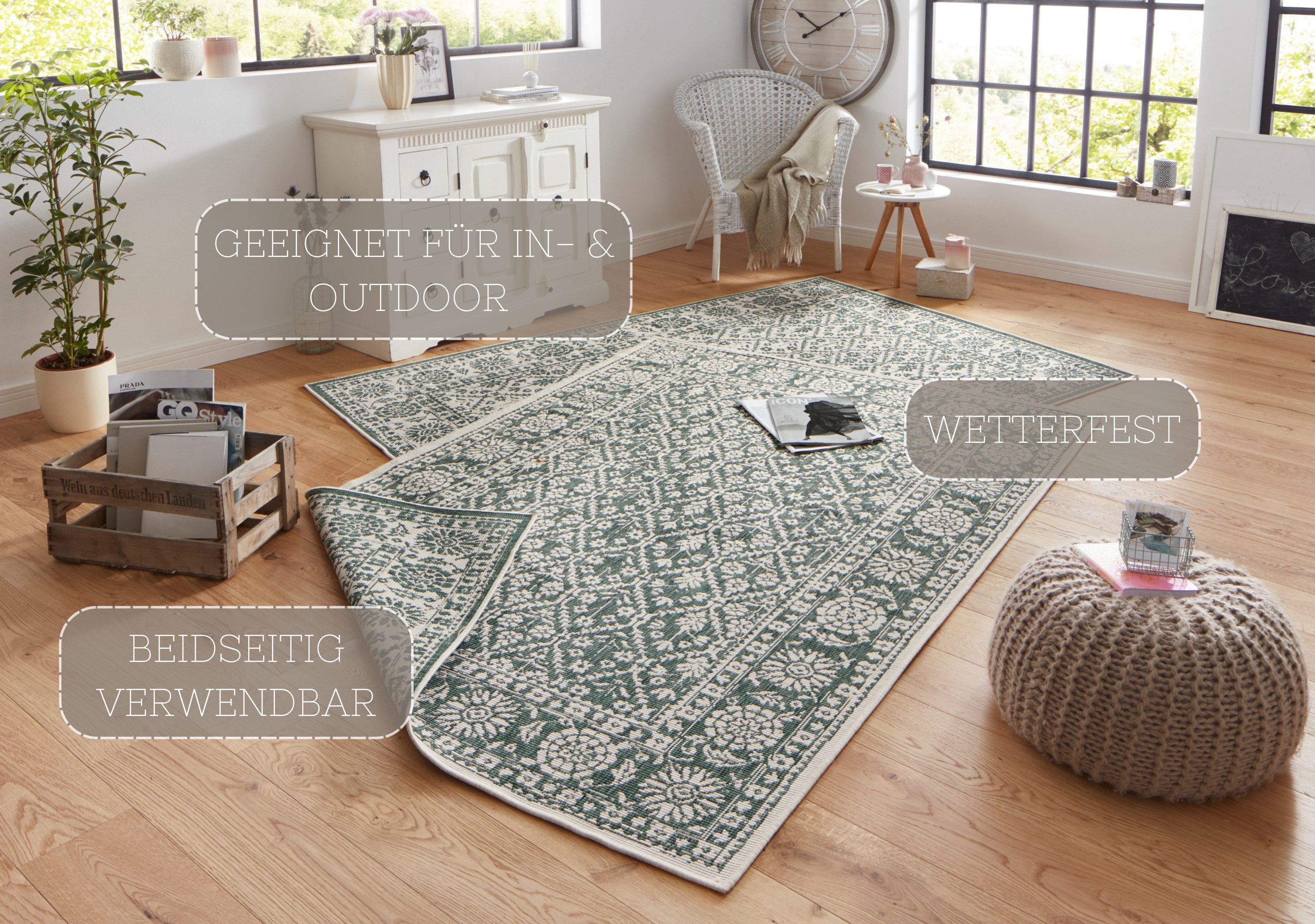 NORTHRUGS Vloerkleed Curacao Binnen- en buitengebruik, loper, weerbestendig, balkon, woonkamer, waterbestendig