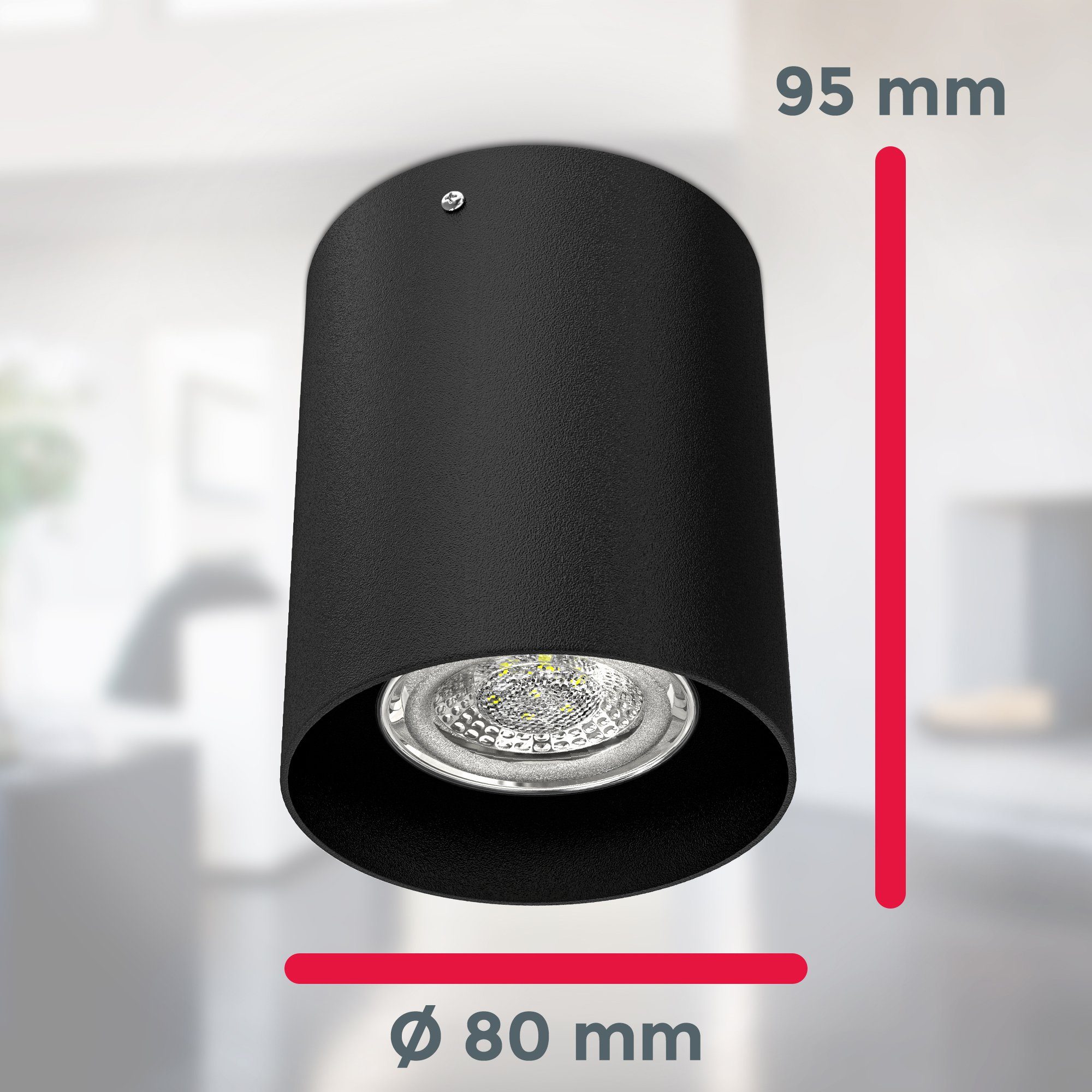 B.K.Licht Opbouwarmatuur Plafondspot, opbouwlamp, straler, plafondlamp, zwart, metaal, GU10