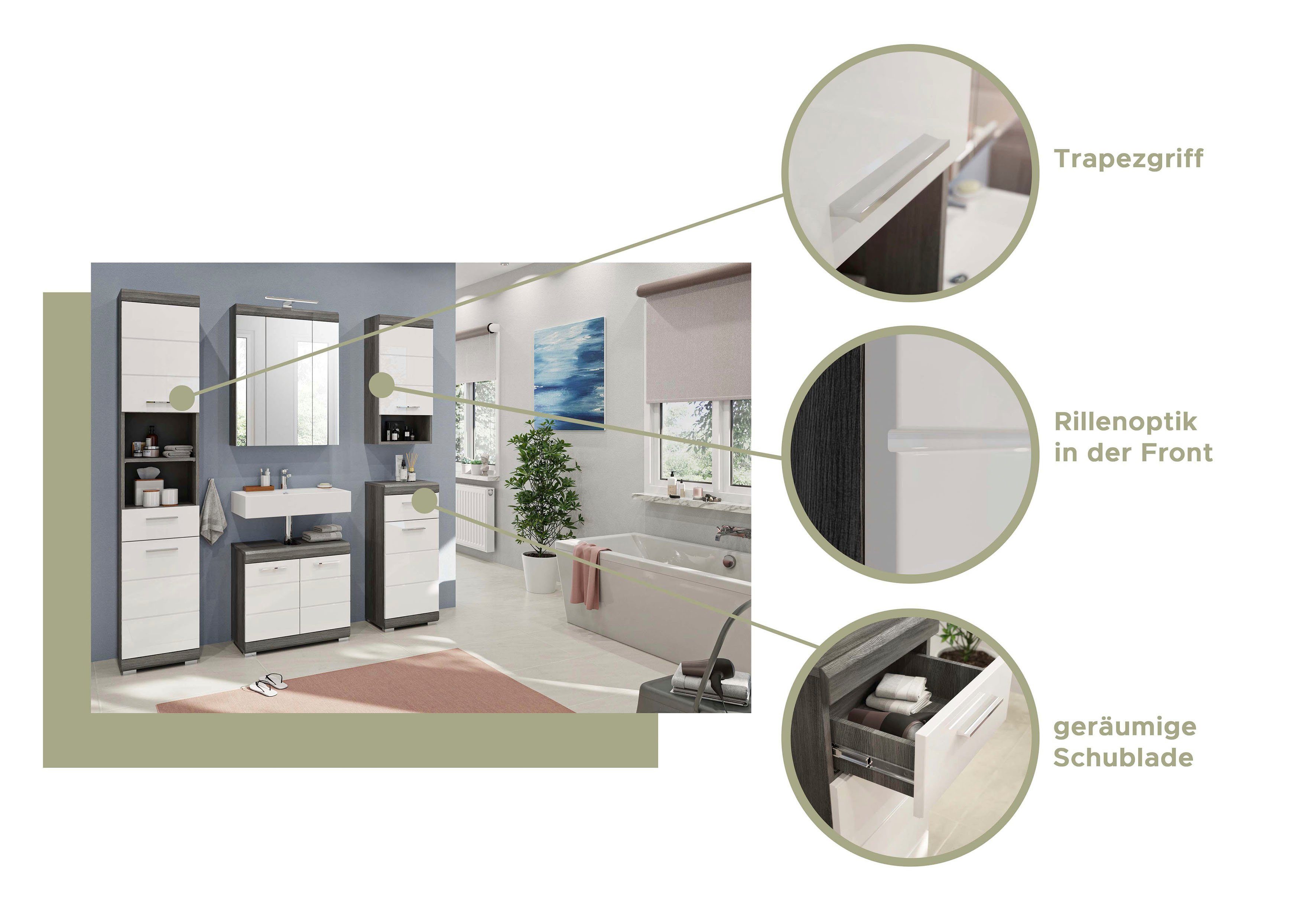 INOSIGN Badkamerserie Siena, 4-delig, bestaande uit: Hoge kast, WBU, spiegelkast, wasmachine ombouwkast (set, 4-delig)