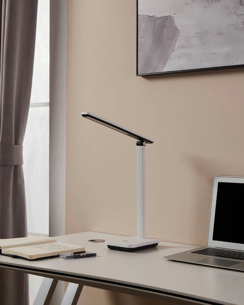 EGLO Tafellamp INIESTA LED tafellamp, wit-zwart, touchsensor, dimbaar, USB Nachttafellamp touch dimbaar, USB-oplaadfunctie, wit en zwart (1 stuk)