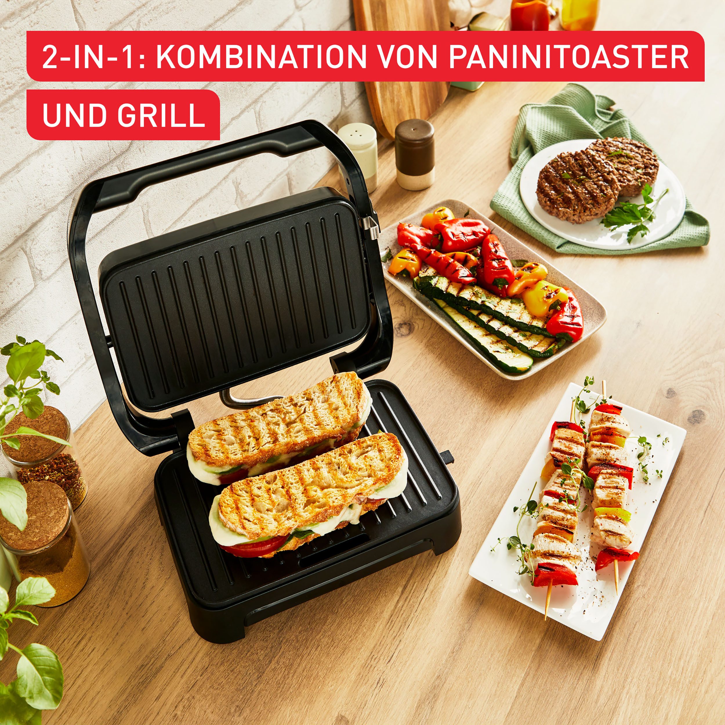 Tefal Contactgrill Inicio Compact, 2-in-1 Panini /Grill, antihaftbeschichtetete Platten