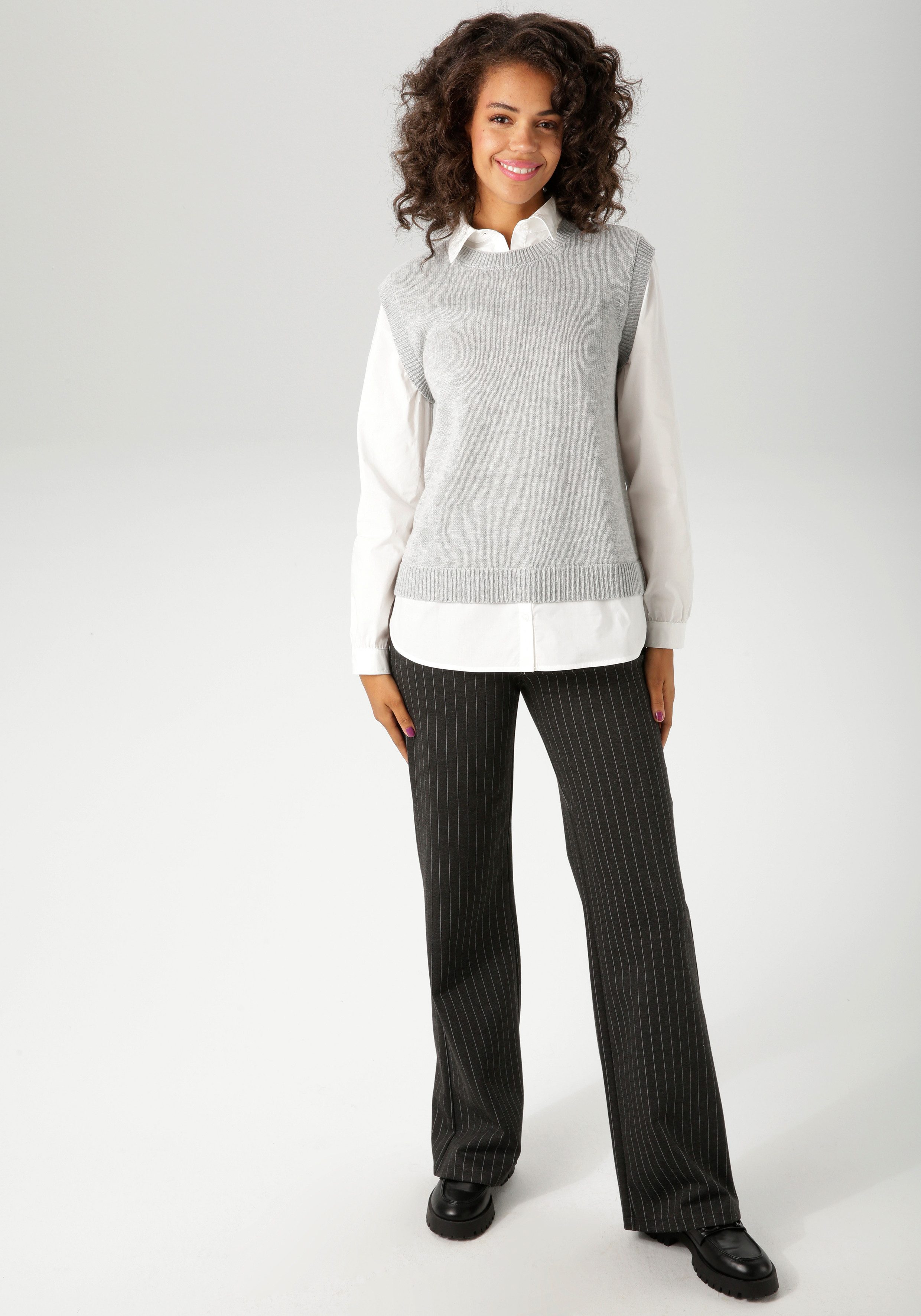 Aniston CASUAL Gebreide trui met blouse-inzet - nieuwe collectie
