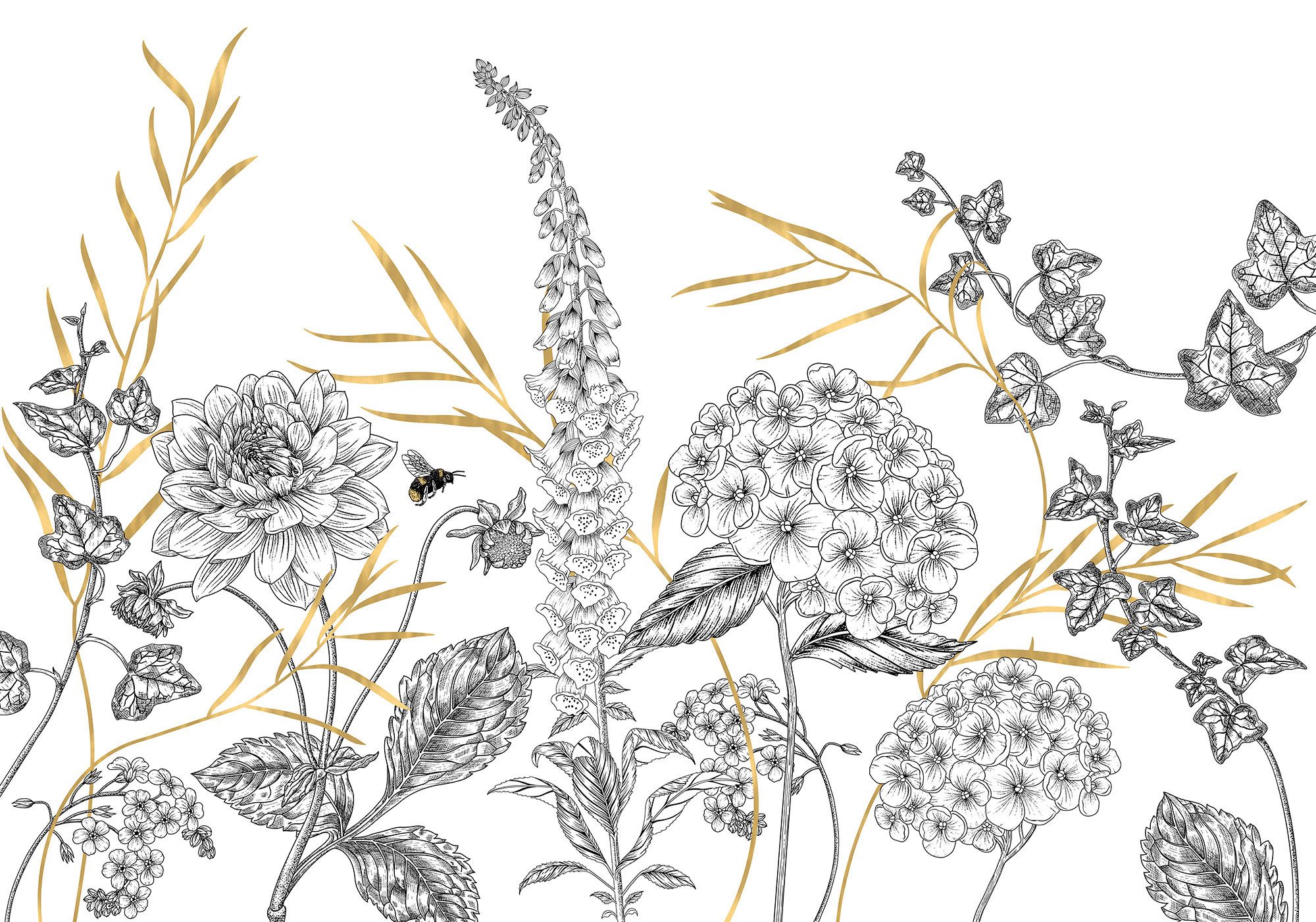 Komar Fotobehang Bumble Bee 4-delige set decoratieve tuinstokken, vlam effect, zwart gelakt metaal, h: 37cm (1 stuk)